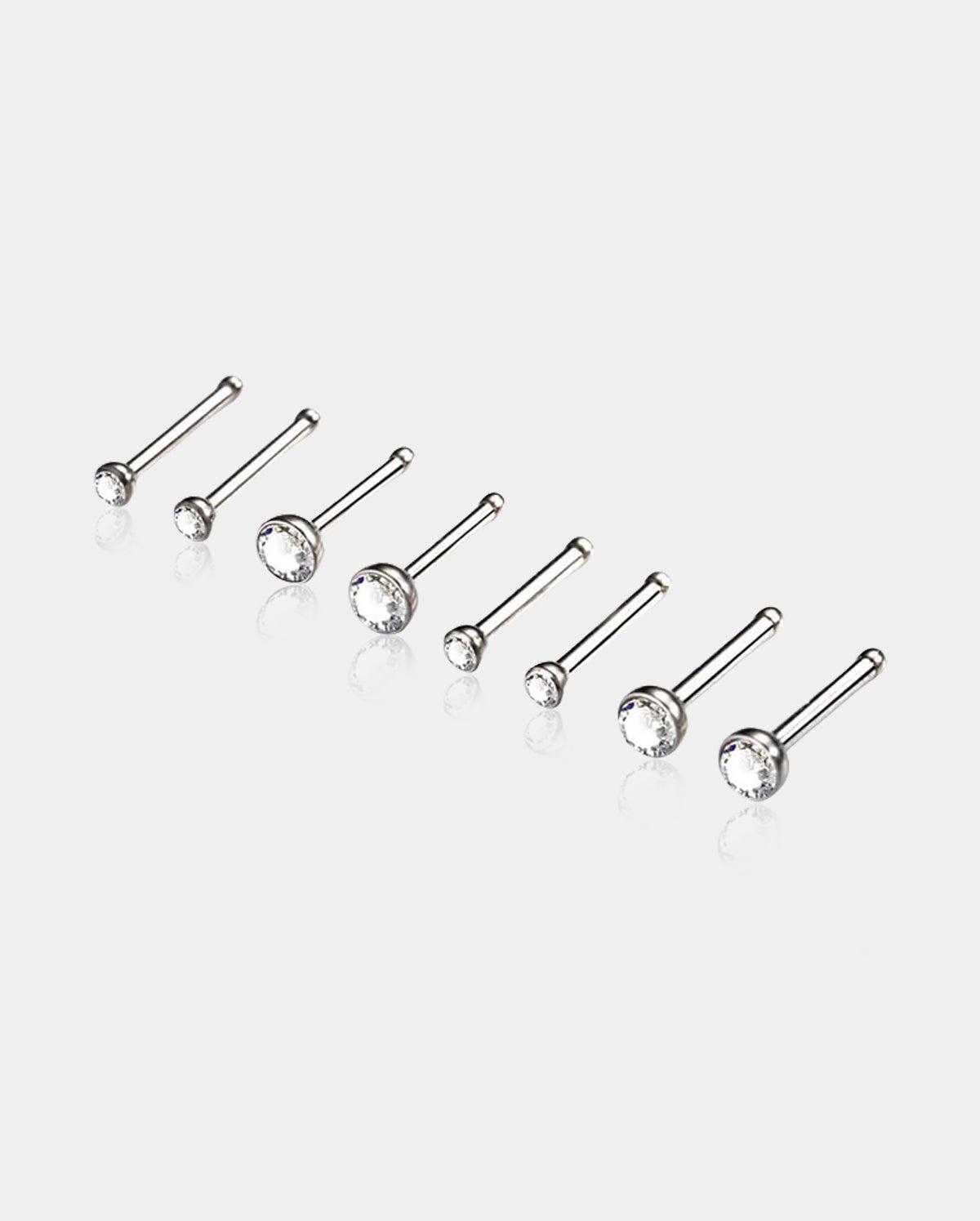 2PCS Titanium CZ Nose Stud Pin - 20G/0.8mm / 3mm