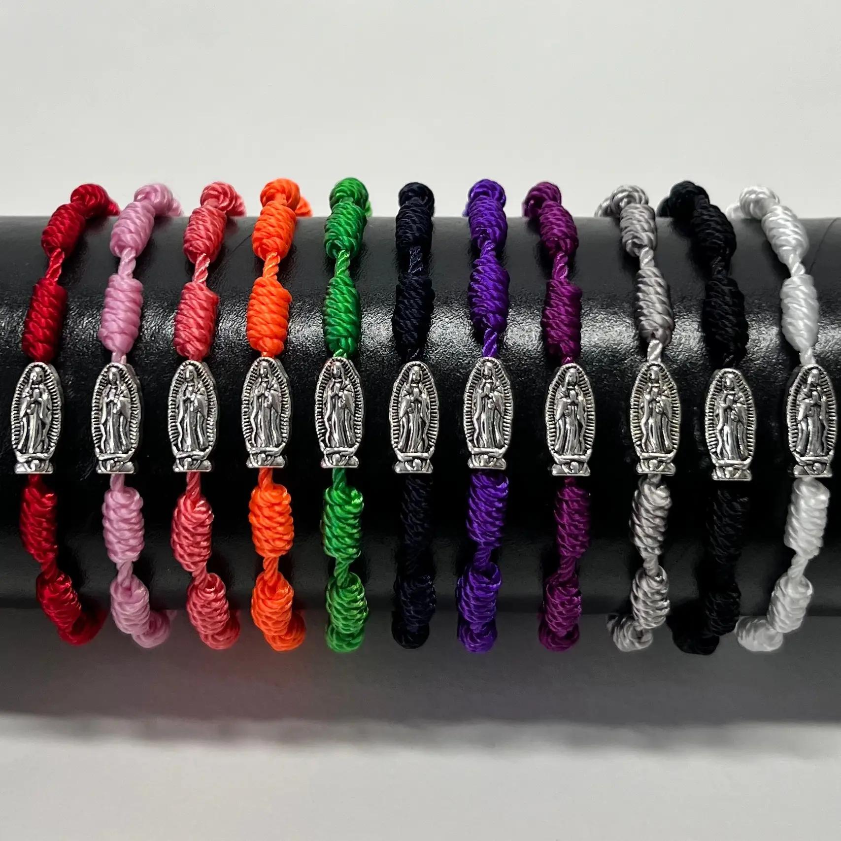 Virgin Mary Knotted Bracelet - Handmade, rosary knot bracelet, adjustable cord bracelet, ten knot bracelet, religious
