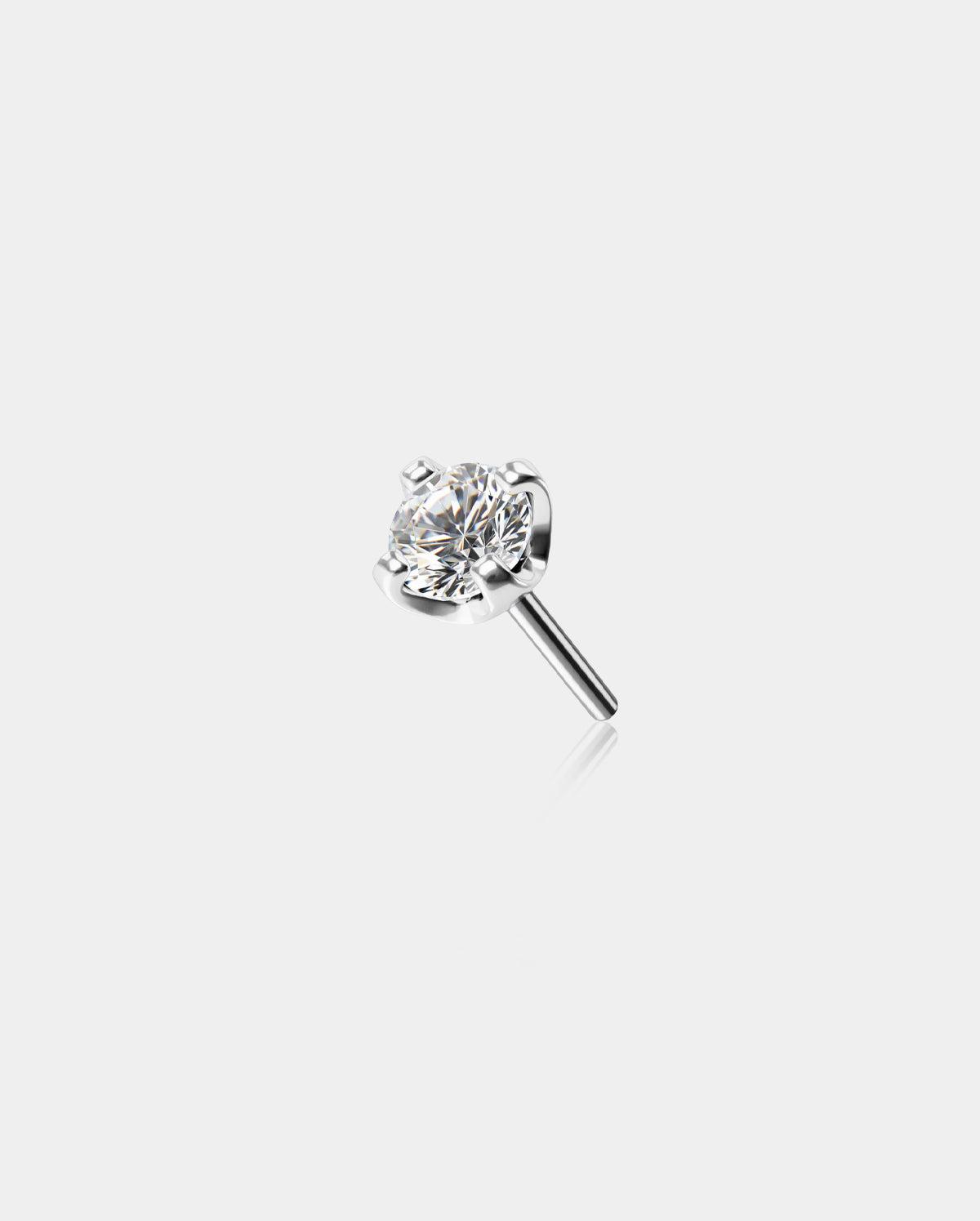 14K White Gold CZ Threadless Helix Stud - 14K Top Only / 4.0mm