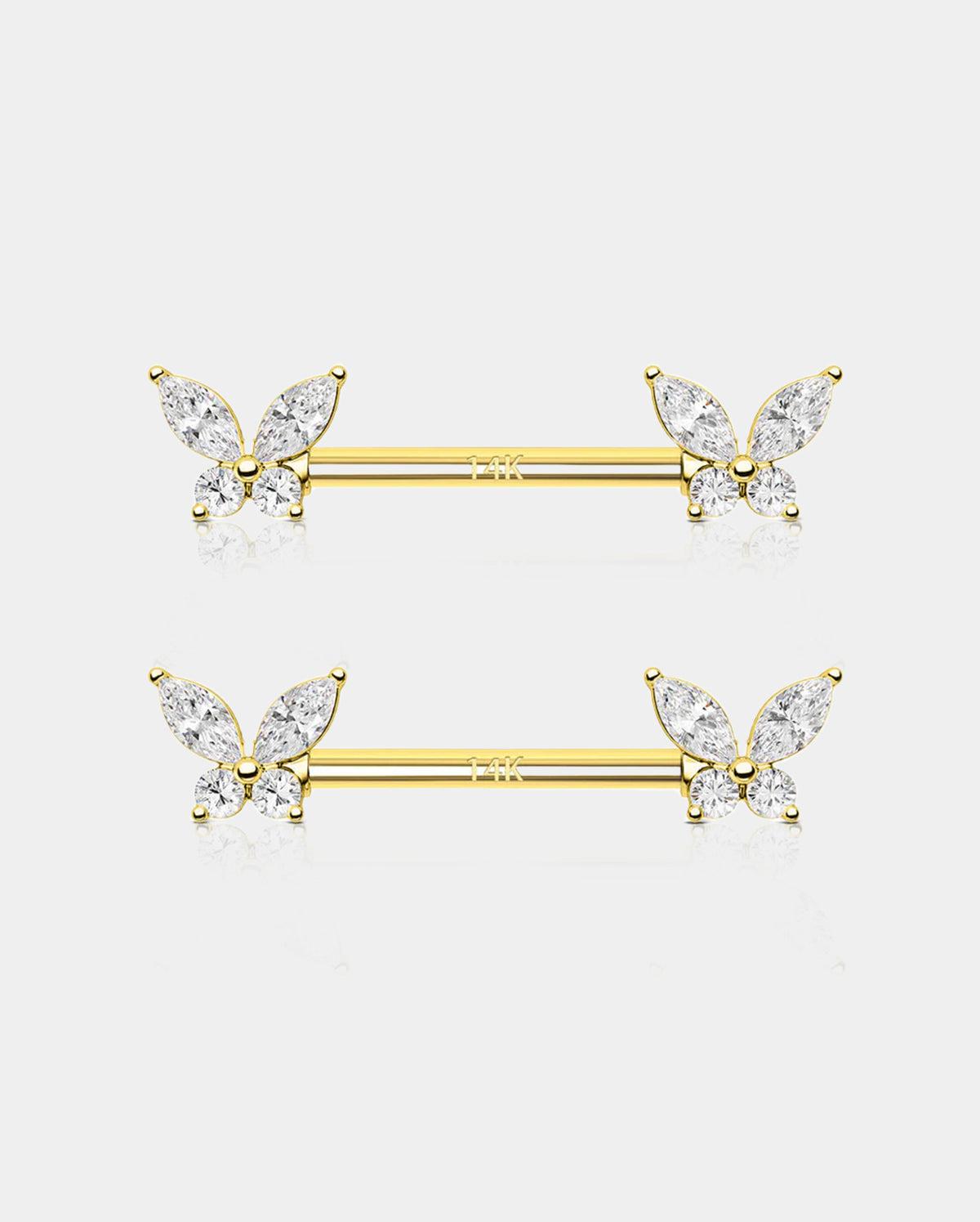 14K Gold Butterfly Nipple Ring