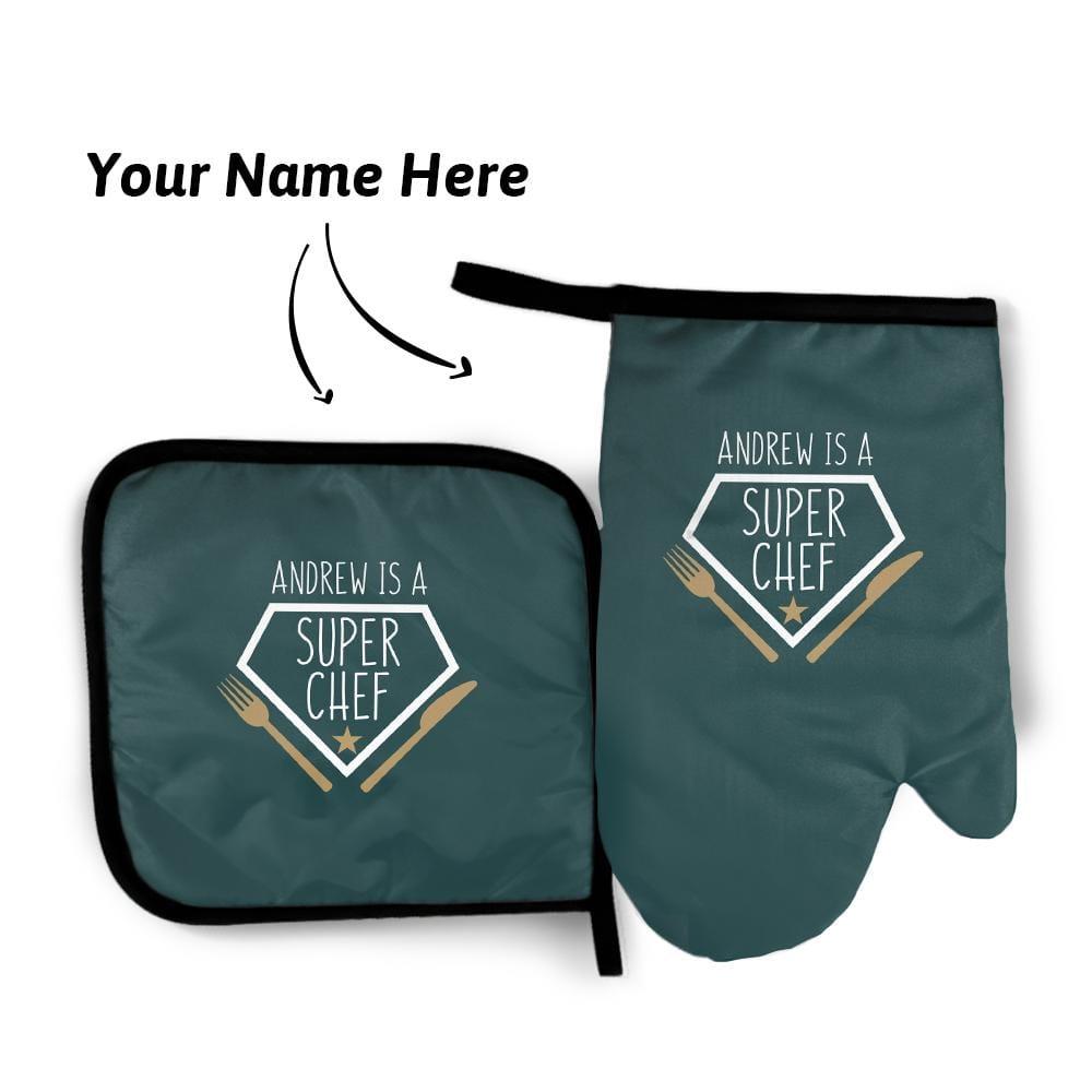 Custom Pot Holders Oven Mitts Set Baking Set Kitchen Gift - Dark Green