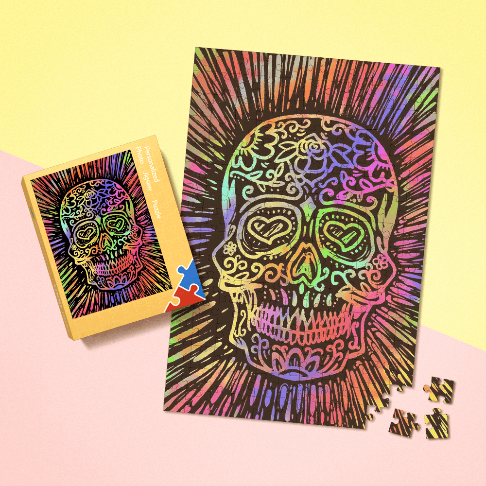 Psychedelic Puzzle Customized Funny Puzzle Colourful Skulls Puzzle