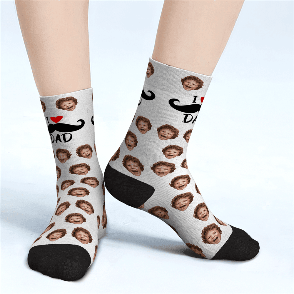 Father's Day Gifts Custom Face Socks For Dad - I Love Dad