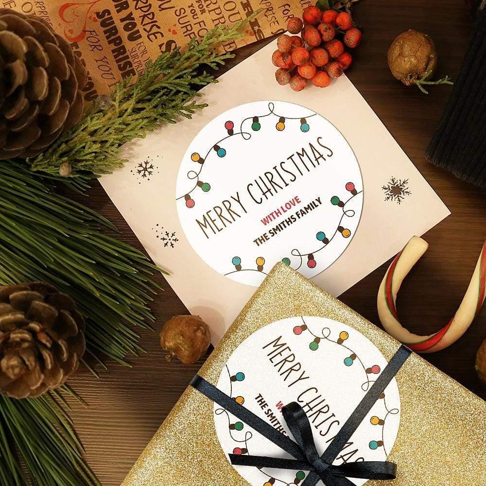 12Pcs/set Custom Text Opaque Stickers Personalized Merry Christmas Round Stickers 25*19 CM