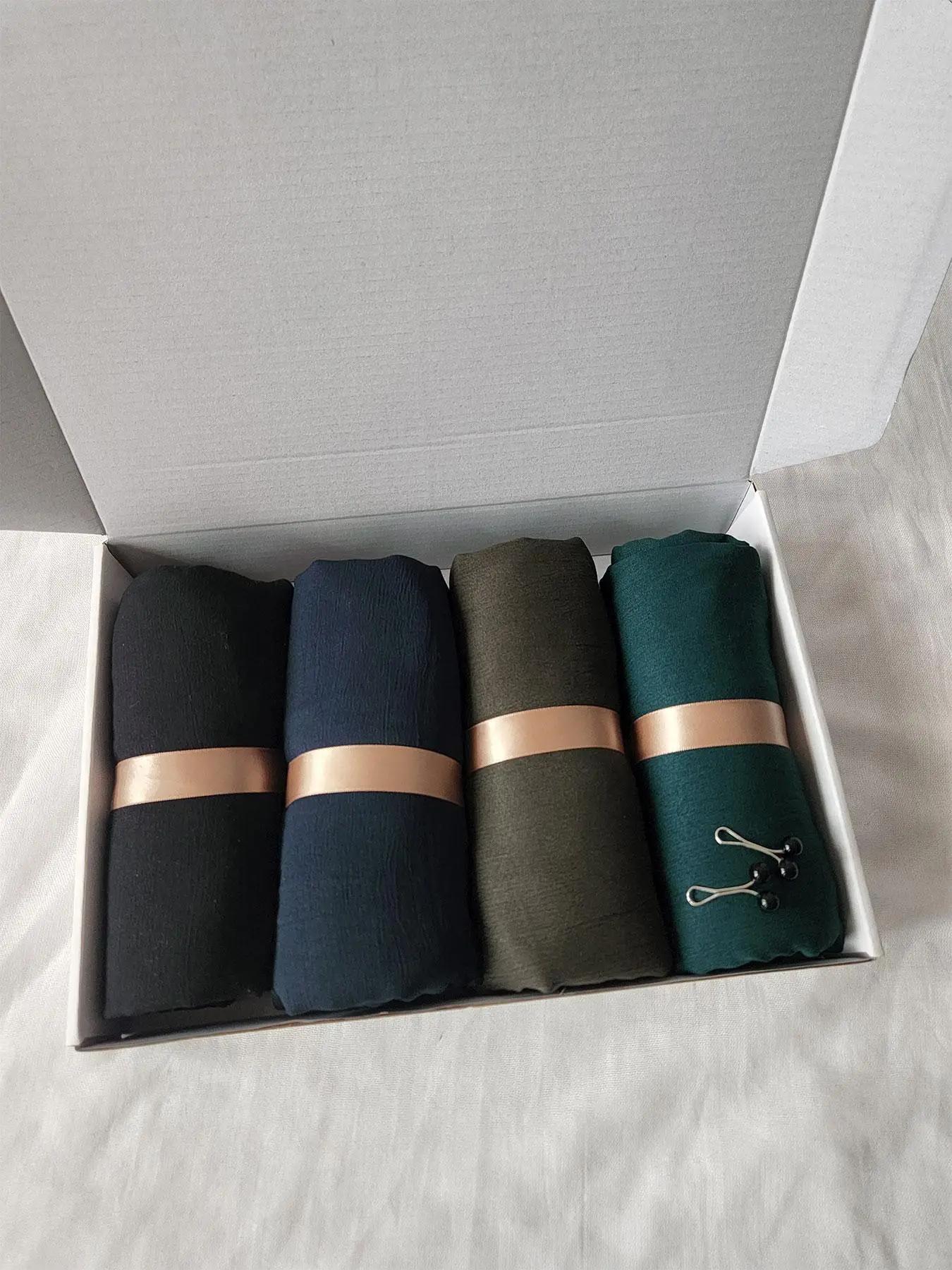 4PCS women's Solid Color Pleated Scarf Set with Gift Box, Fashionable and Breathable Scarves for Sun Protection, Ideal Holiday Gift Set