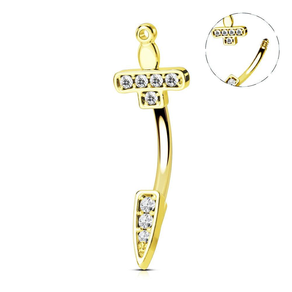 Sword Dagger CZ Rook Earring - Gold