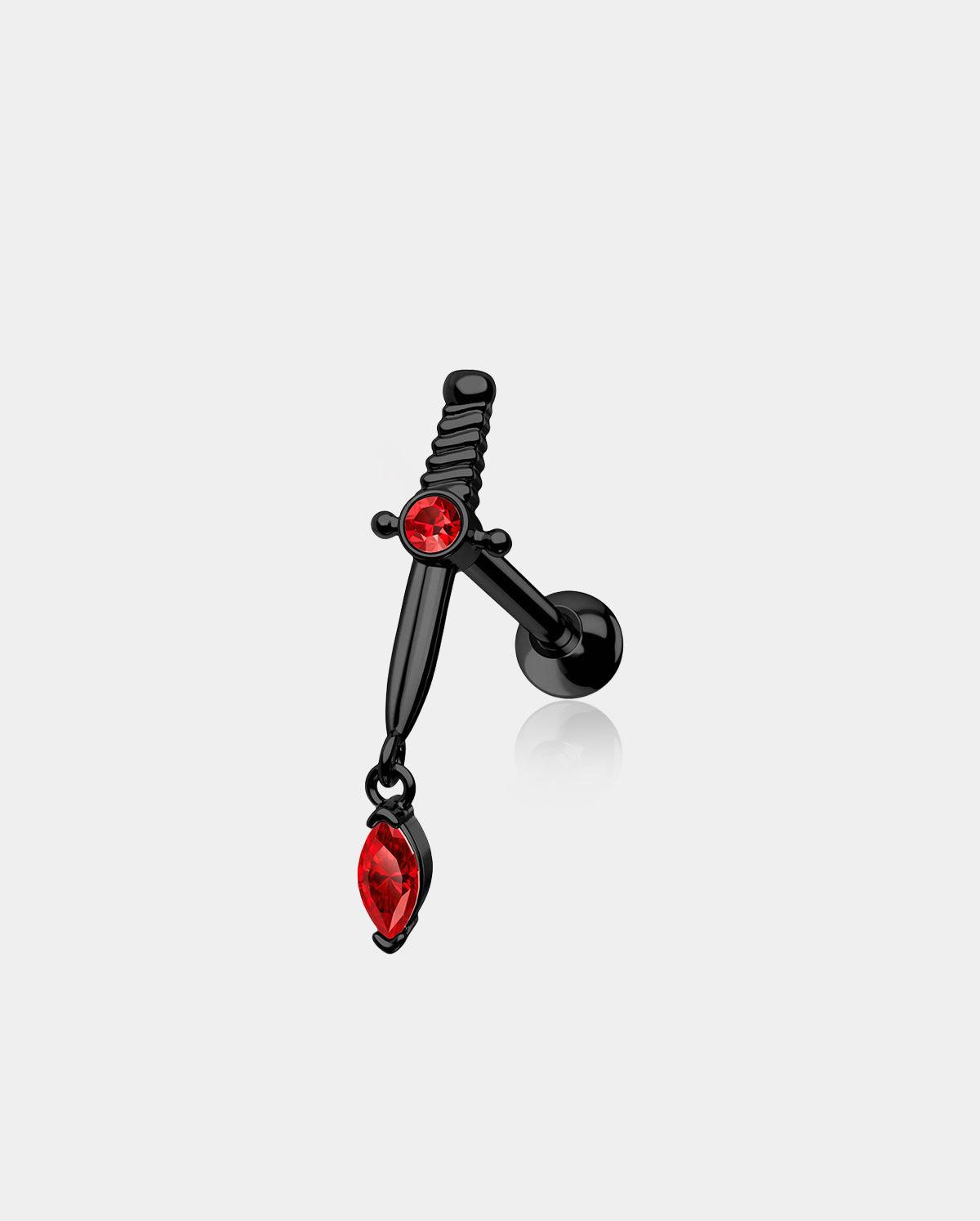 Sword Helix Stud Cartilage Ring - Black