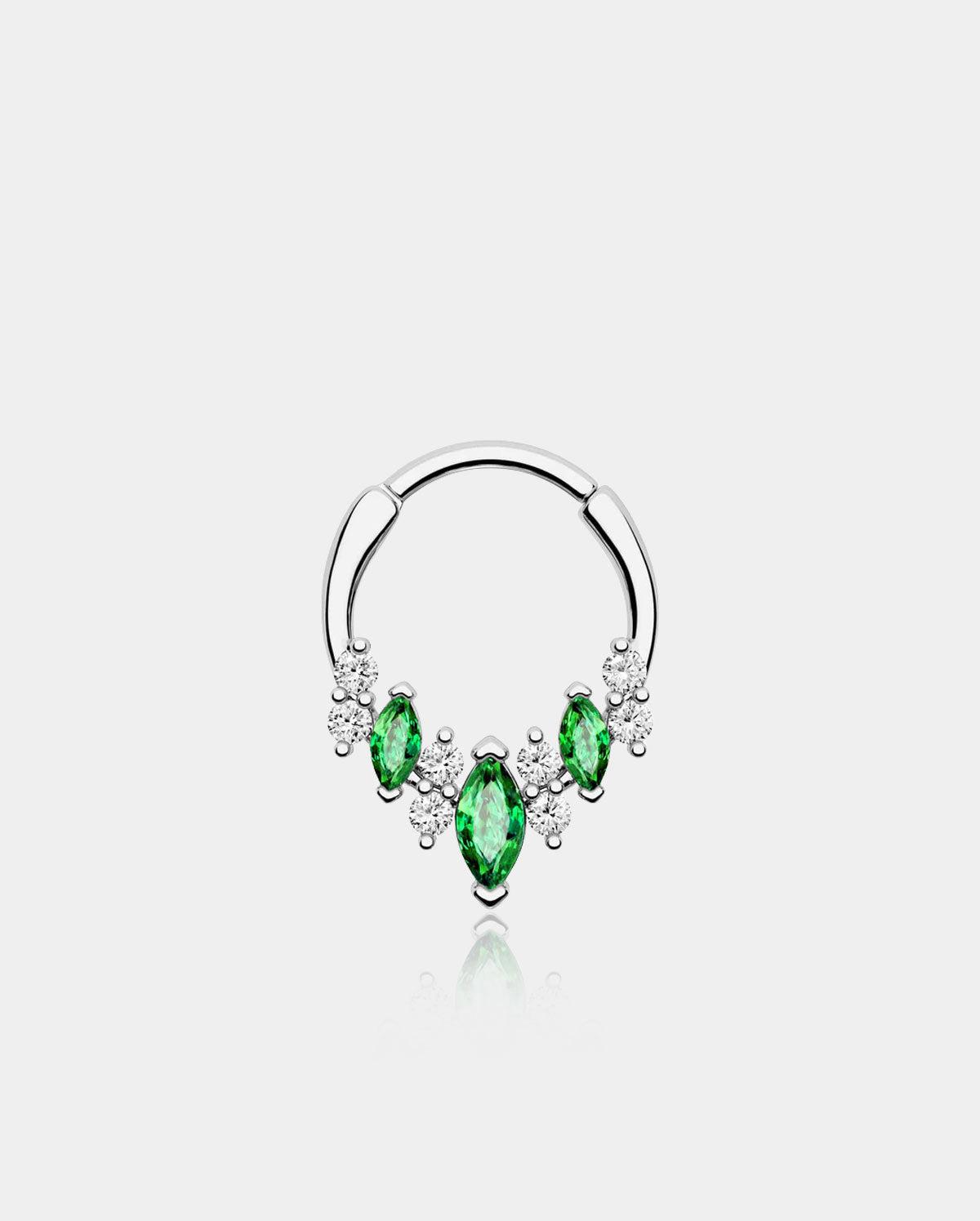 Emerald Gems Clear CZ Clicker Septum Ring - Sliver