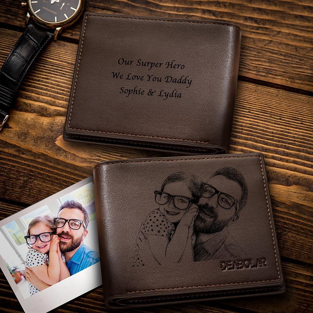 Photo Wallet Custom Picture Wallet Personalized Wallet Gifts for Dad - Brown