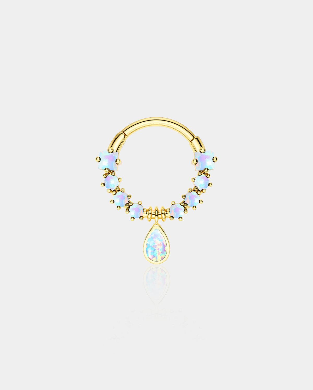 Dangle Diamond Septum Ring - Gold-Opal / 10mm