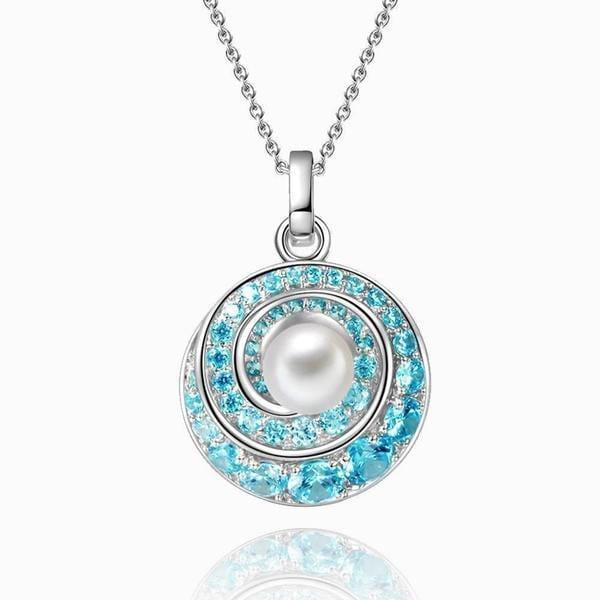 Peal Necklace with Blue Whirlpool Gifts For Her Silver