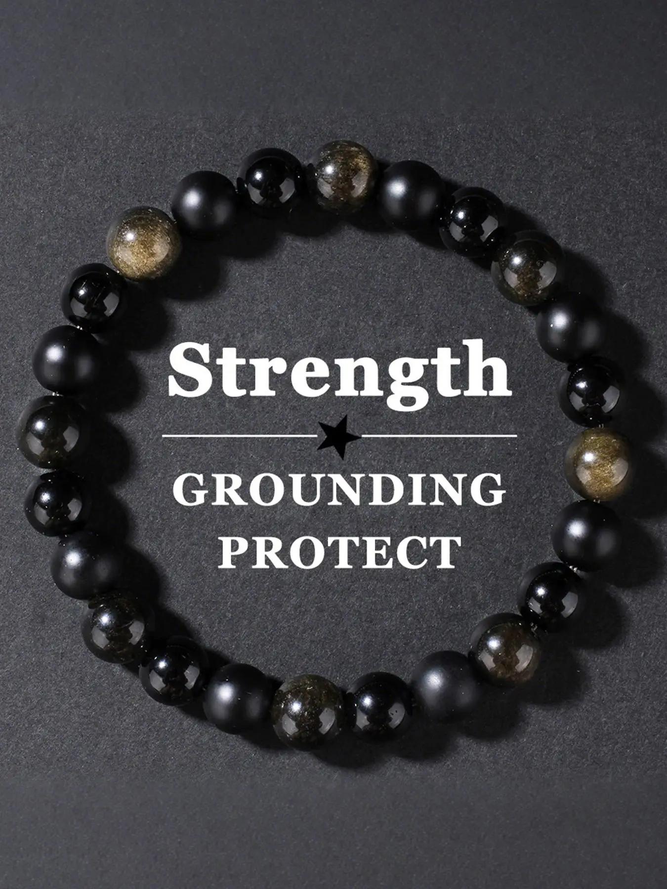 Black Obsidian Beaded Bracelet, Unisex Elastic Beaded Bracelet, Grounding Stone Bracelet, Wealth Magnet & Business Success Gift, Black Onyx Bracelet