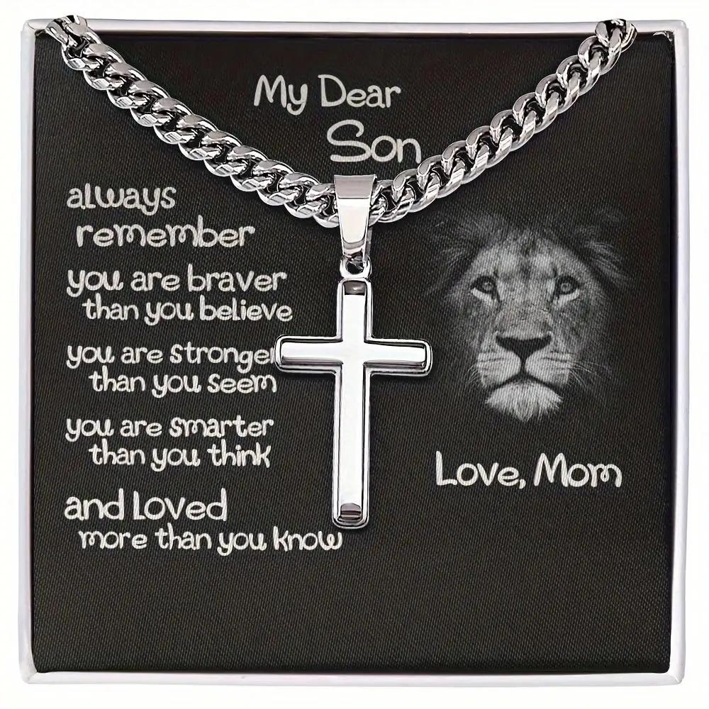Inspirational Greeting Card & Cross Pendant & Gift Box Set, Casual Religious Jewelry Set for Son's Birthday, Perfect Gift for Son's Birthday, and Grad