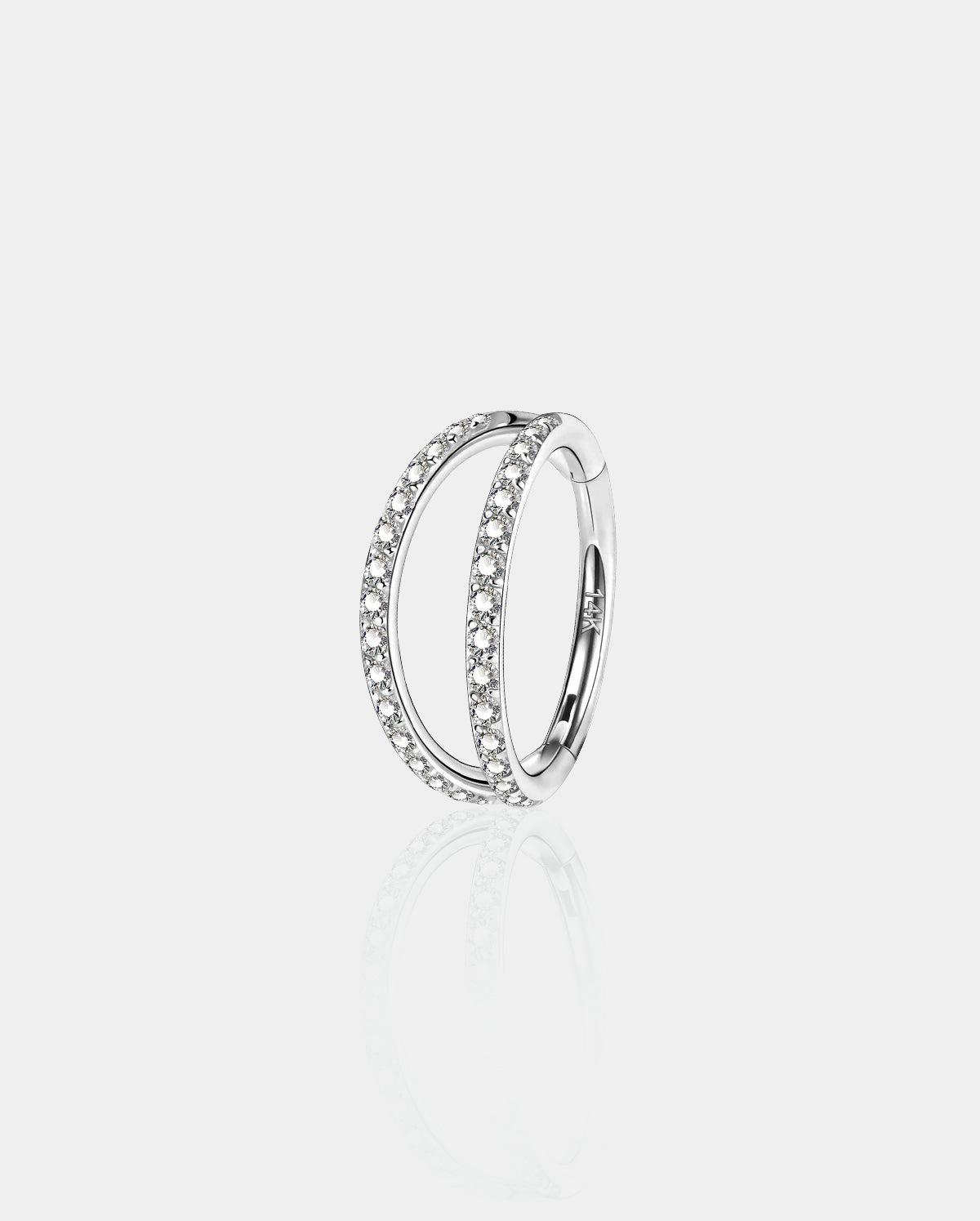 14K White Gold Double Row CZ Helix Earring - 6mm
