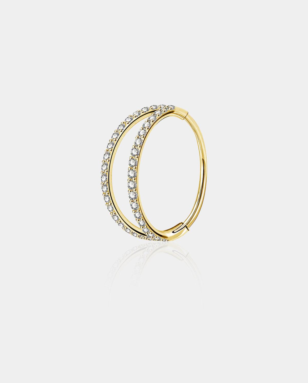 CZ Double Hoop Segment Nose Ring - Gold / 10mm
