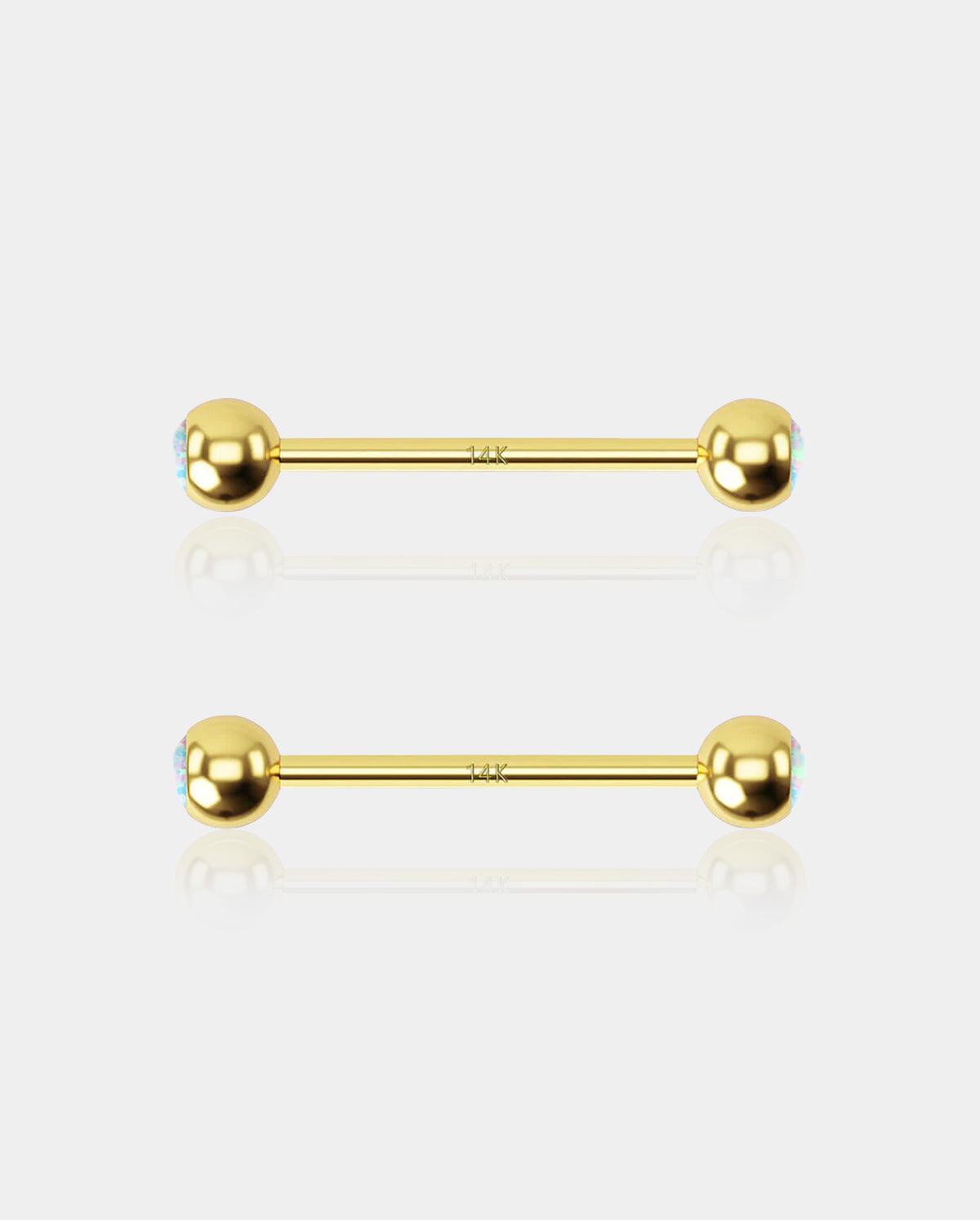 14K Gold Opal Ball Nipple Ring - 16mm