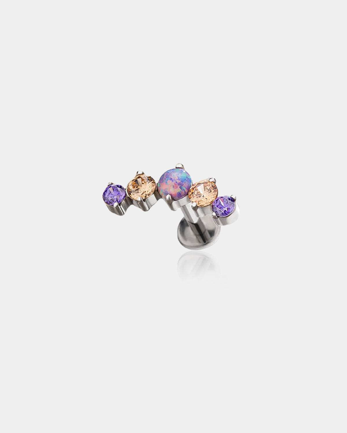 Opal & CZ Internally Threaded Titanium Cartilage Stud - Purple Opal