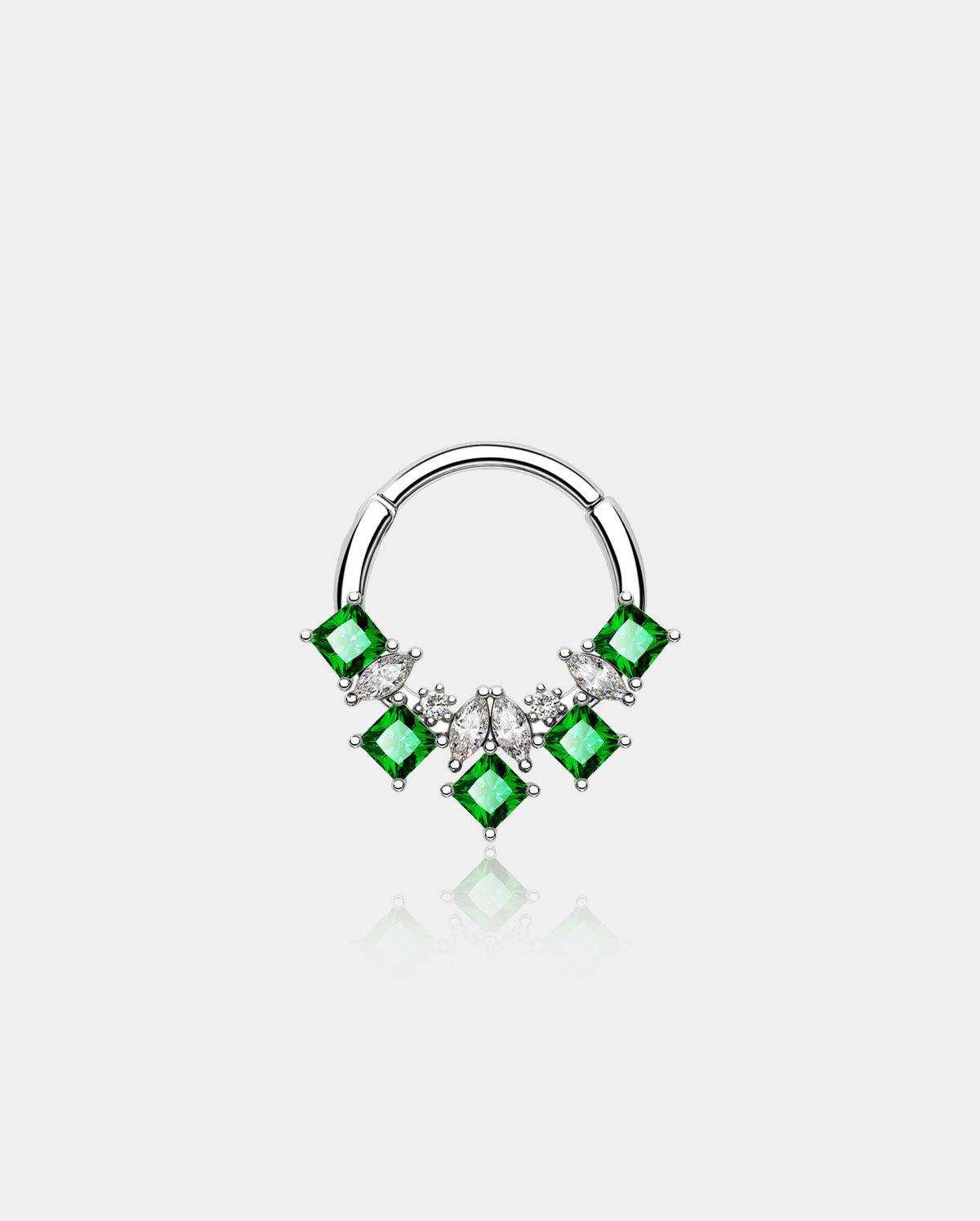 Verdant Green Gem Hinged Segment Septum Ring - Green CZ