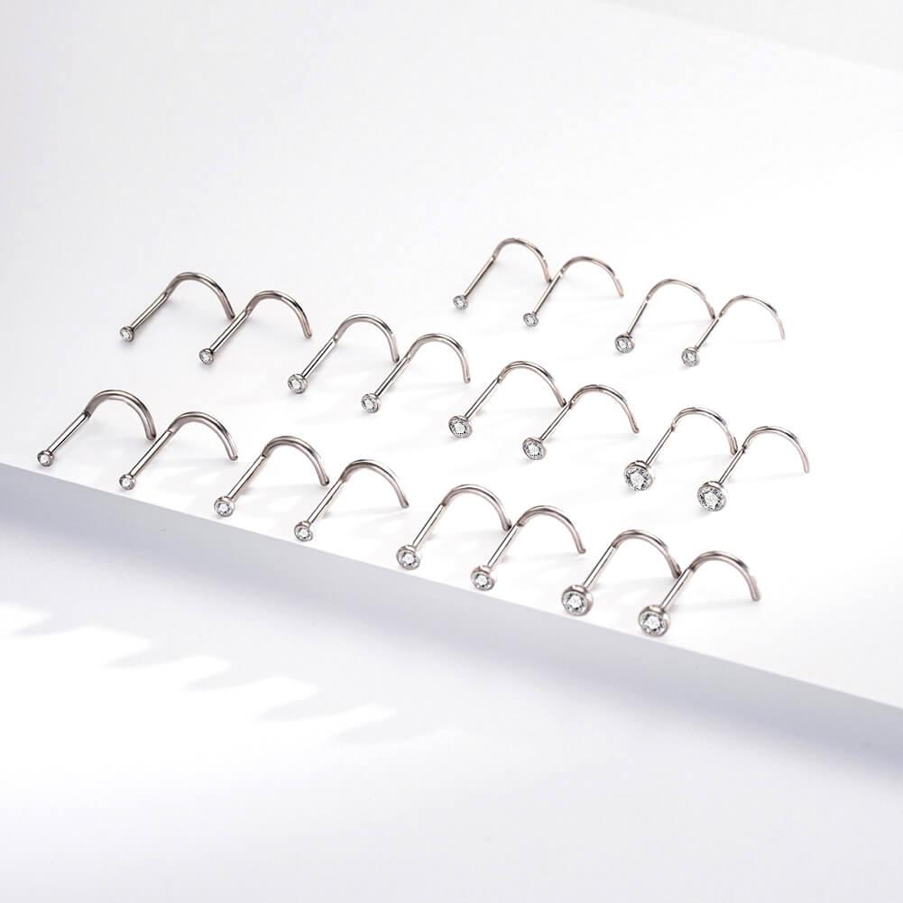 2PCS Titanium Screw CZ Nose Stud - 22G/0.6mm / 2mm
