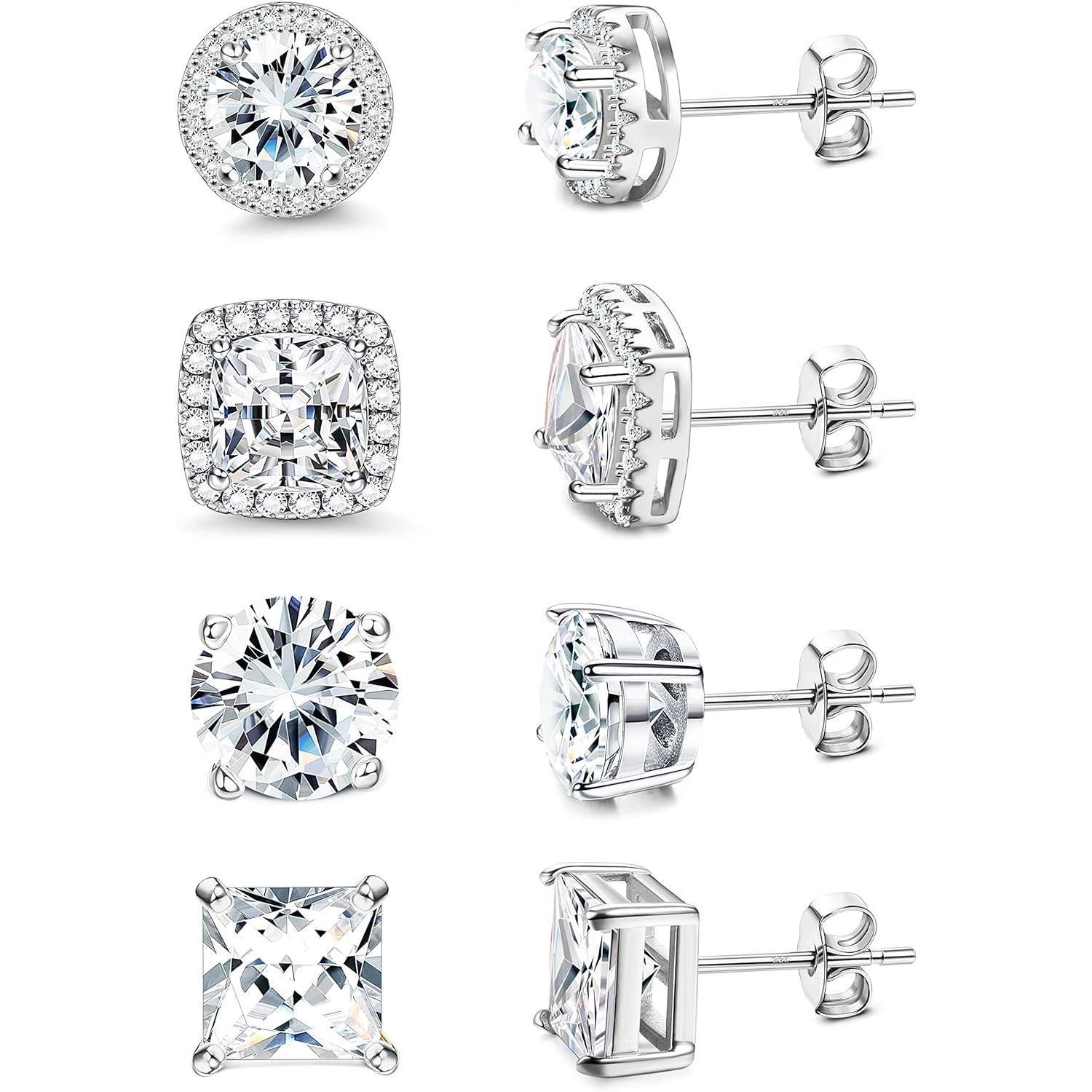 MILACOLATO Cubic Zirconia Stud Earrings Hypoallergenic 925 Sterling Silver Post Earrings Big Brilliant Stud Earrings for