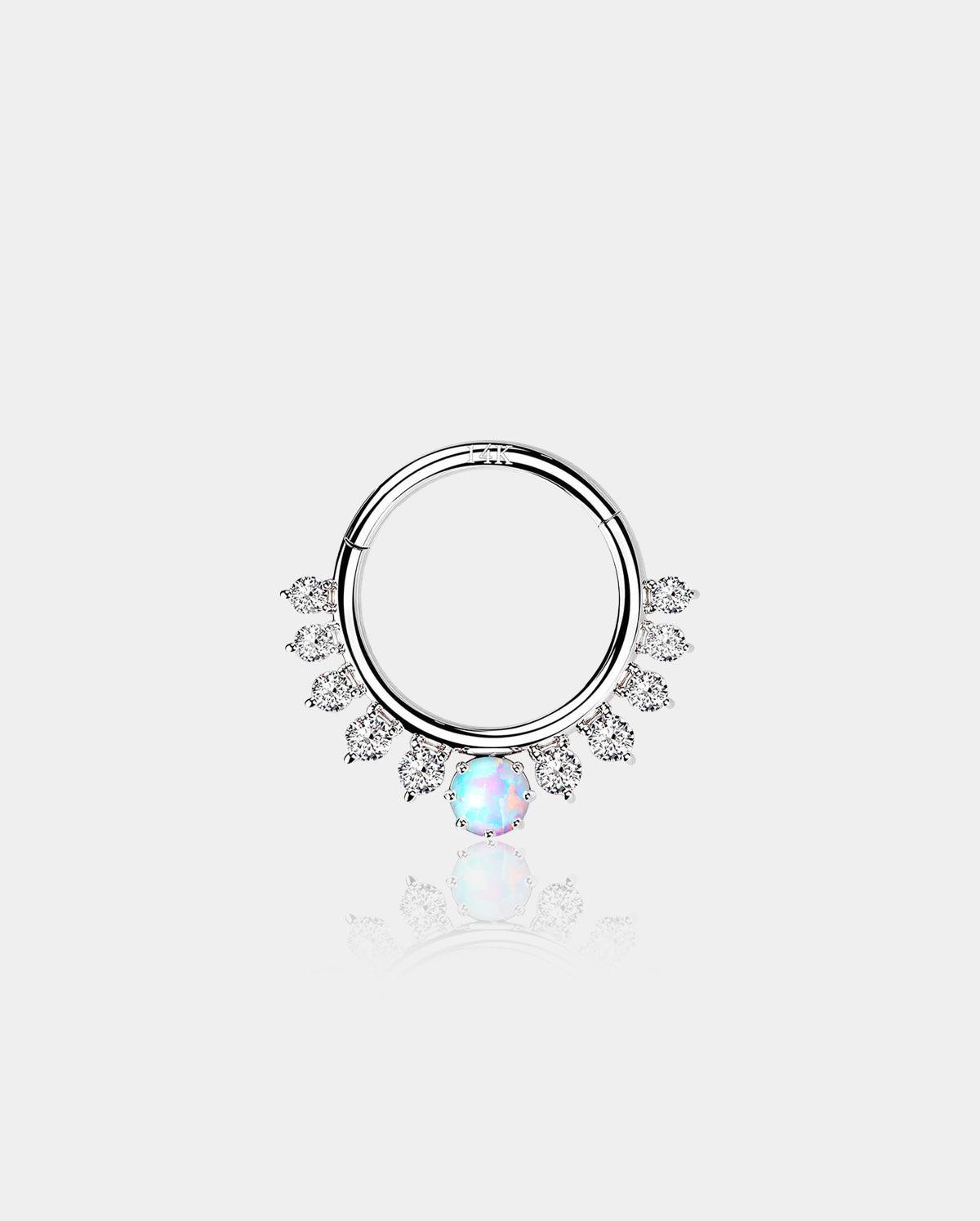 14K White Gold CZ Opal Segment Septum Ring