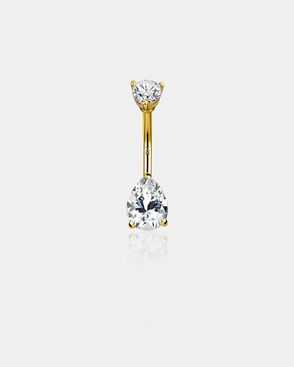 14K Gold Teardrop CZ Belly Rings - 8mm