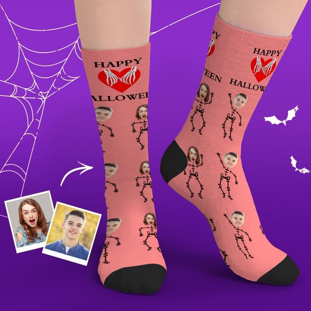 Custom Halloween Face Socks Skeleton Halloween Gifts for Couples 2 Faces