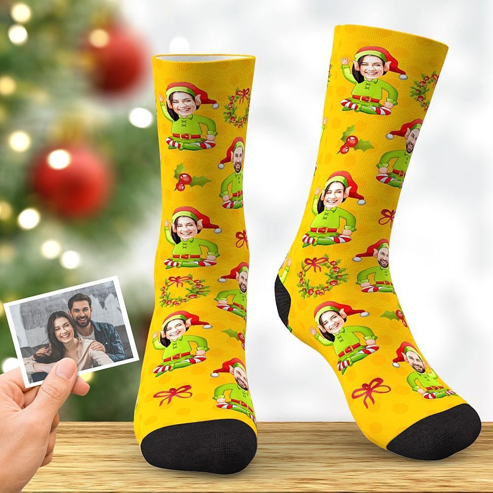 Custom Face Socks Christmas Elf Socks Christmas Gifts - Yellow