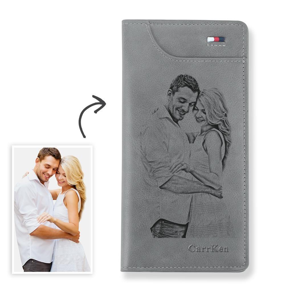 Anniversary Gift For Her Engraved Photo Wallet - Grey