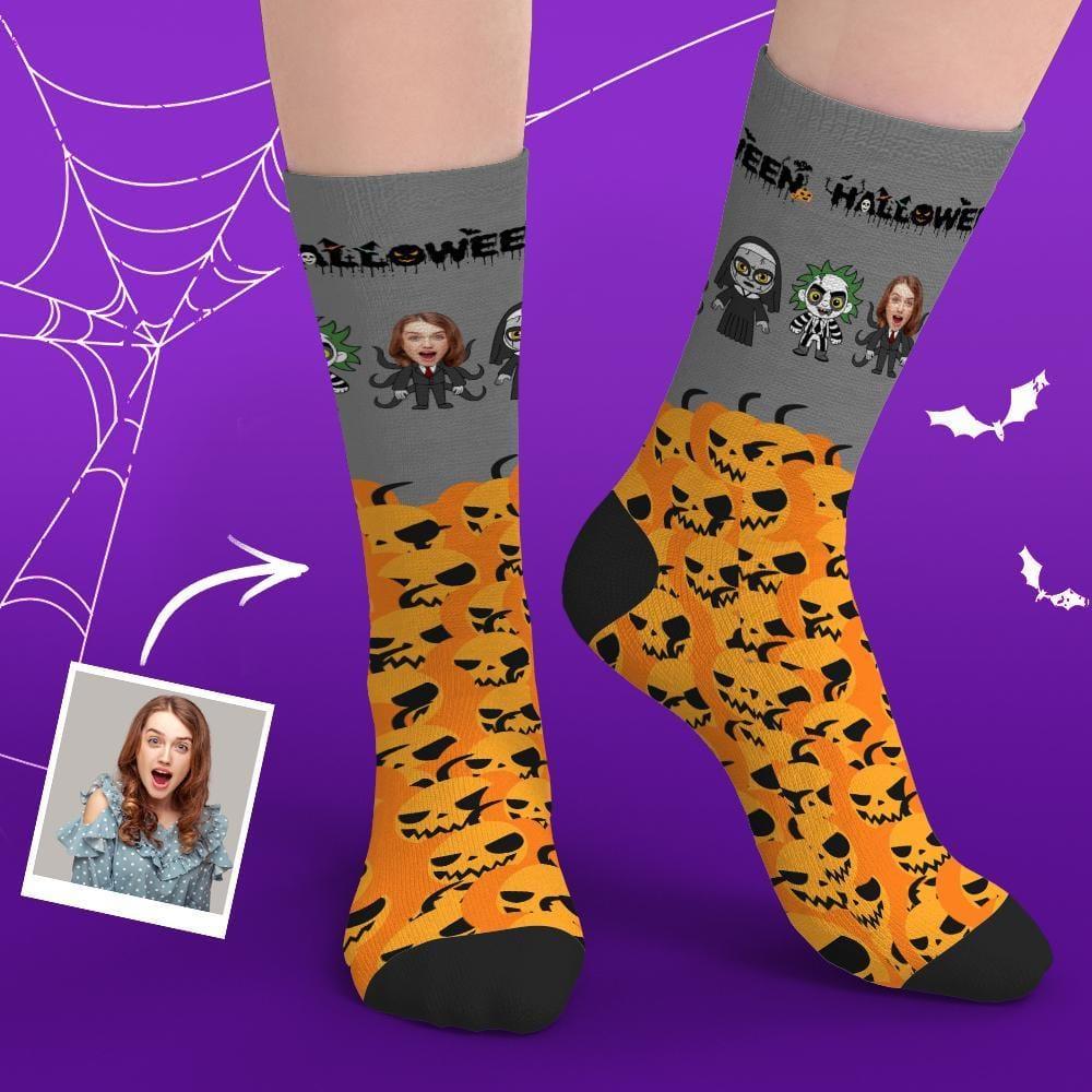 Personalized Halloween Face Socks With Pumpkin Halloween Gifts Unisex