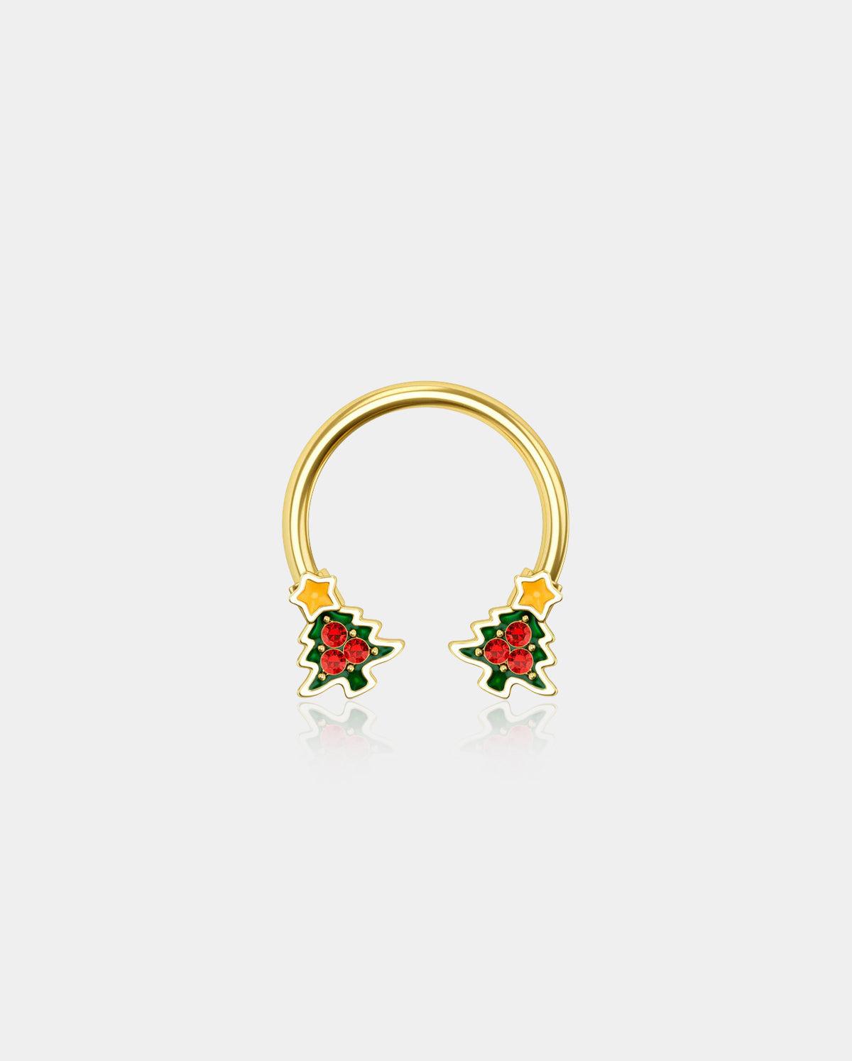 Colored Christmas Tree Horseshoe Septum Ring