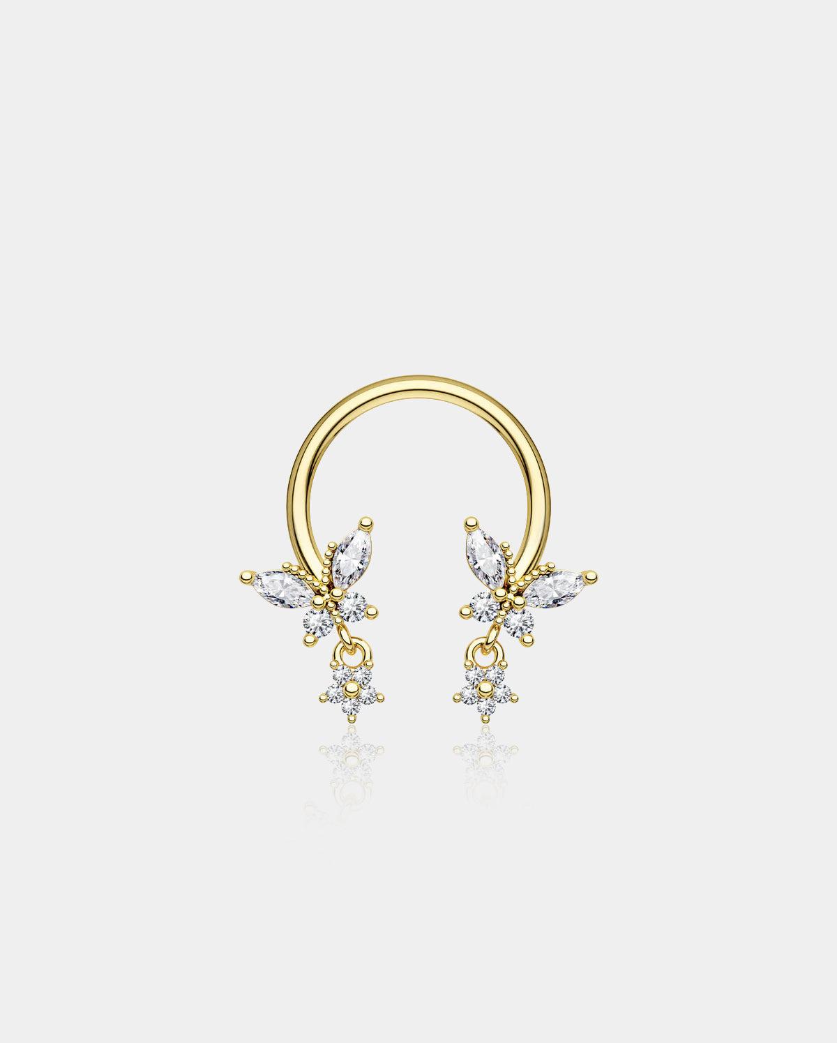 Butterfly Dangle Star Horseshoe Septum Ring - Gold