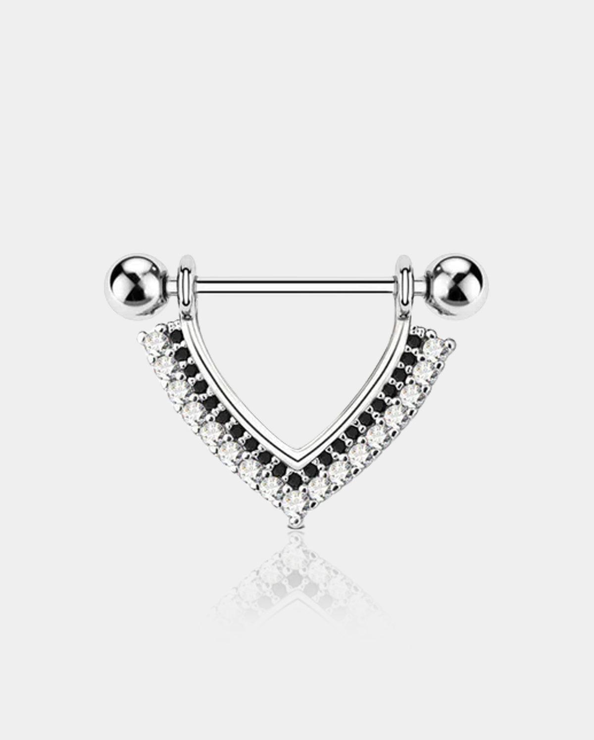 2PCS Double Layer CZ Black Dangle Nipple Ring
