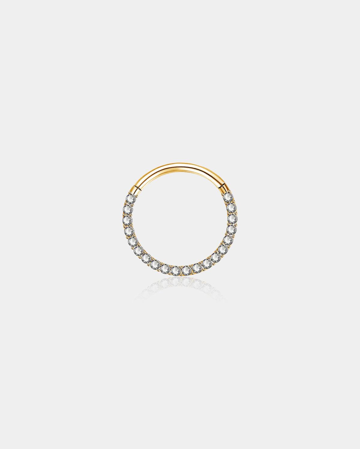 Clear CZ Front Segment Septum Ring - Gold / 9mm