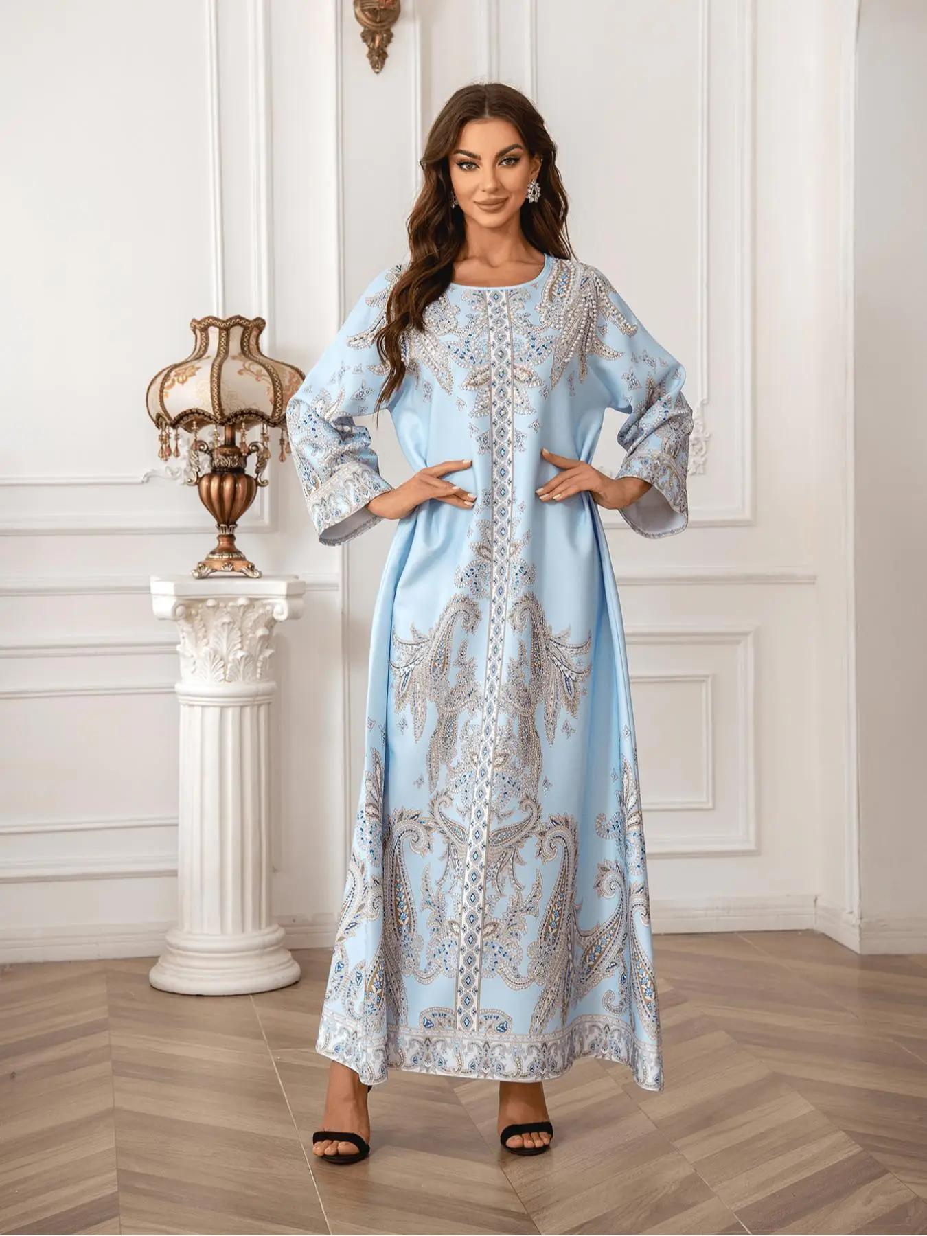 women's Floral Print Long Sleeve Dress, Elegant Round Neck Dress for Party Holiday Wedding Guest, Ladies Clothes for All Seasons