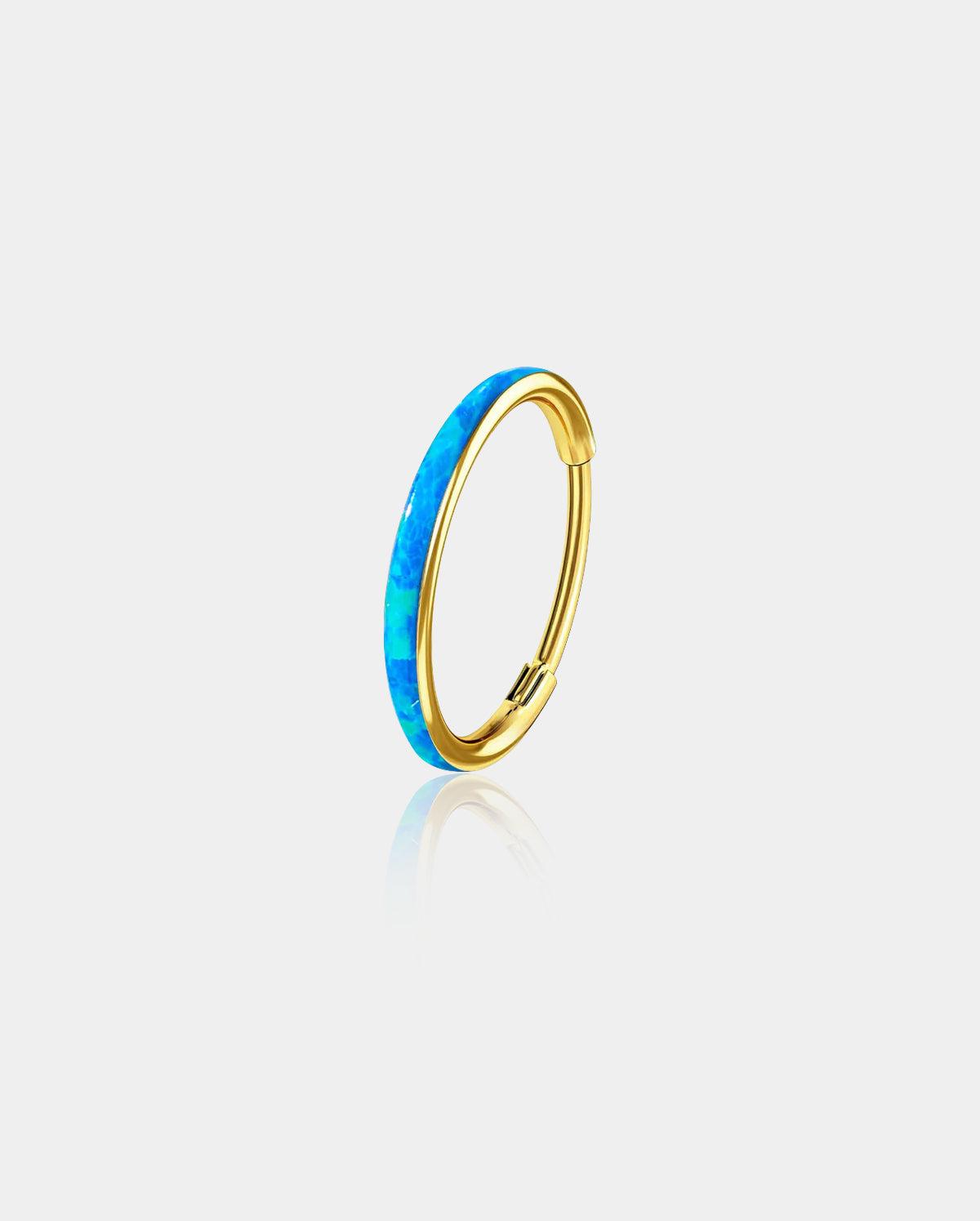 Opal Hinged Segment Nose Ring - Gold-Blue opal / 8mm