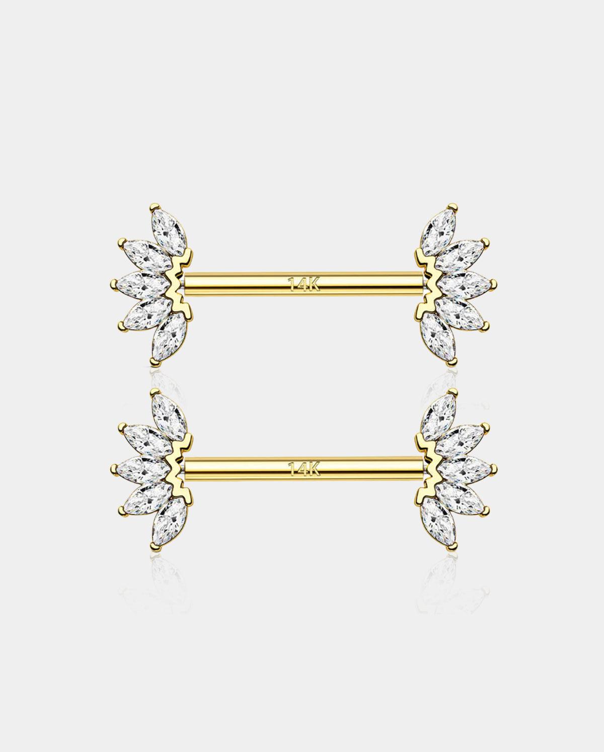 14K Gold CZ Nipple Ring