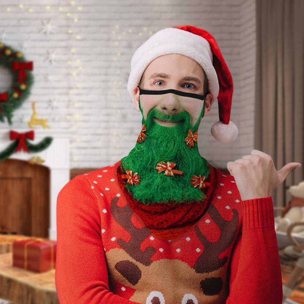 Face Cover With Ear Loops Funny Balaclava Green BeardChristmas Gift For Him