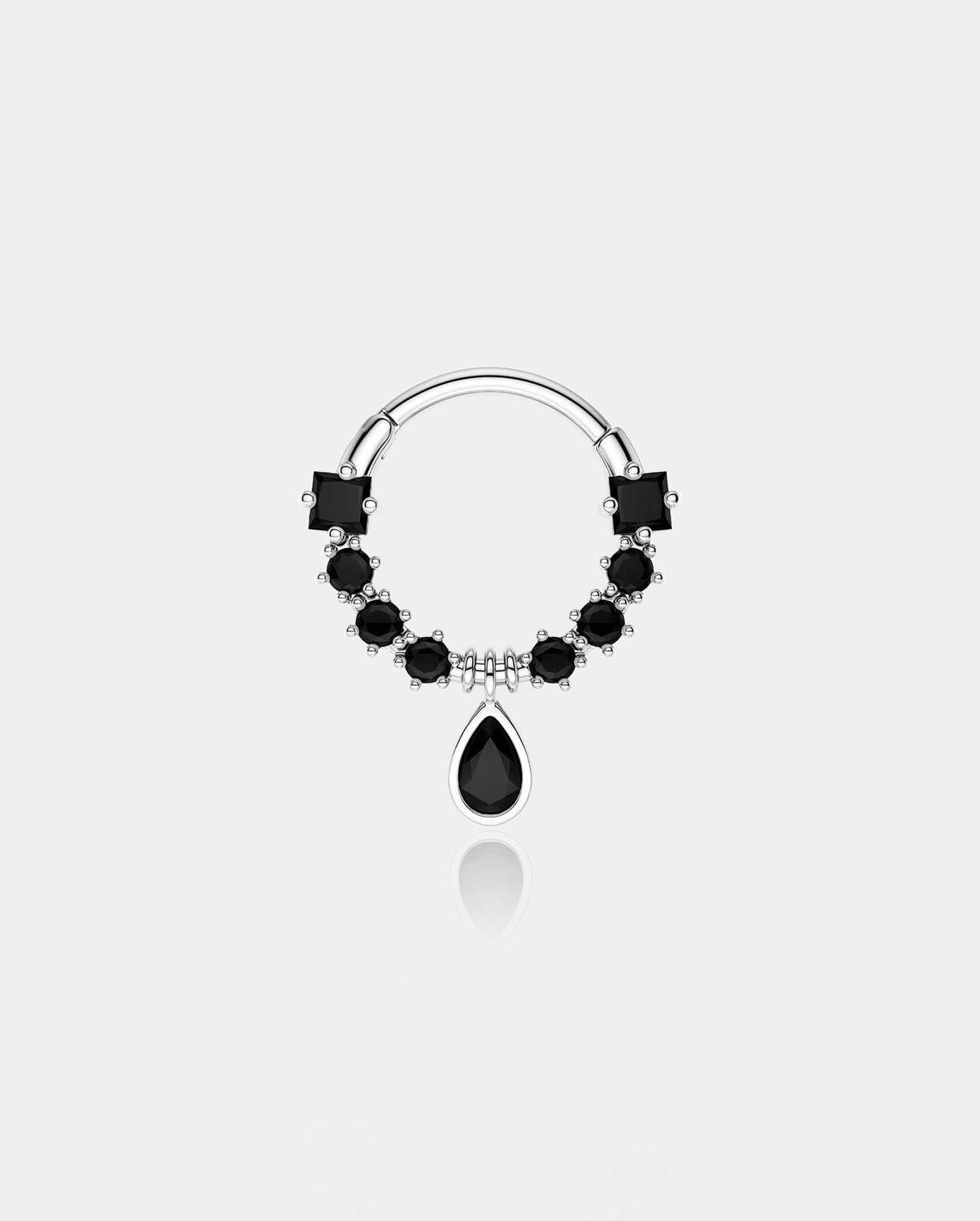 Dangle Diamond Septum Ring - Silver-Black CZ / 10mm