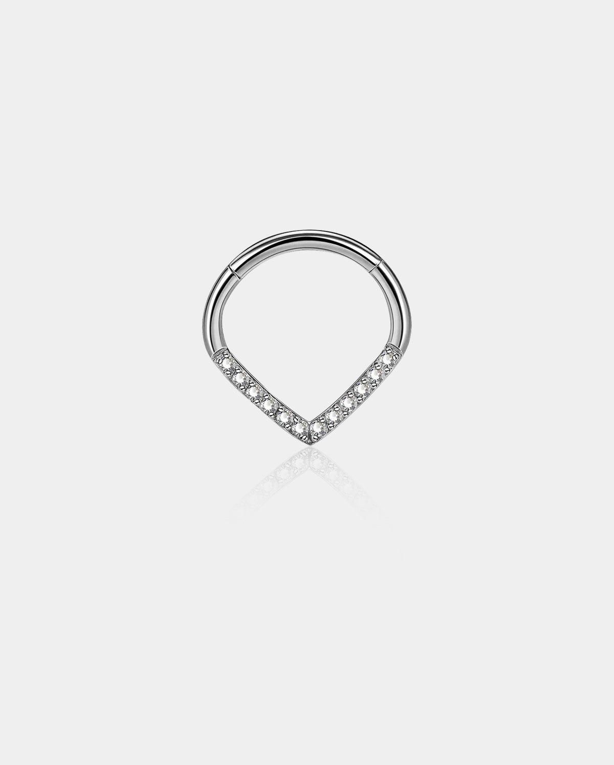 Clear CZ Vshape Septum Ring - Silver / 10mm