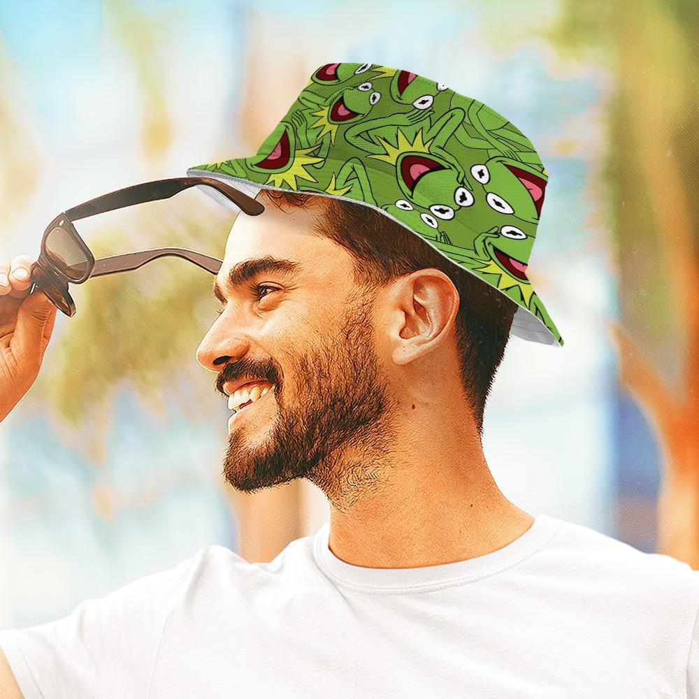 Frog Full Print Fisherman Hat Frog Bucket Hat Kermit Cotton