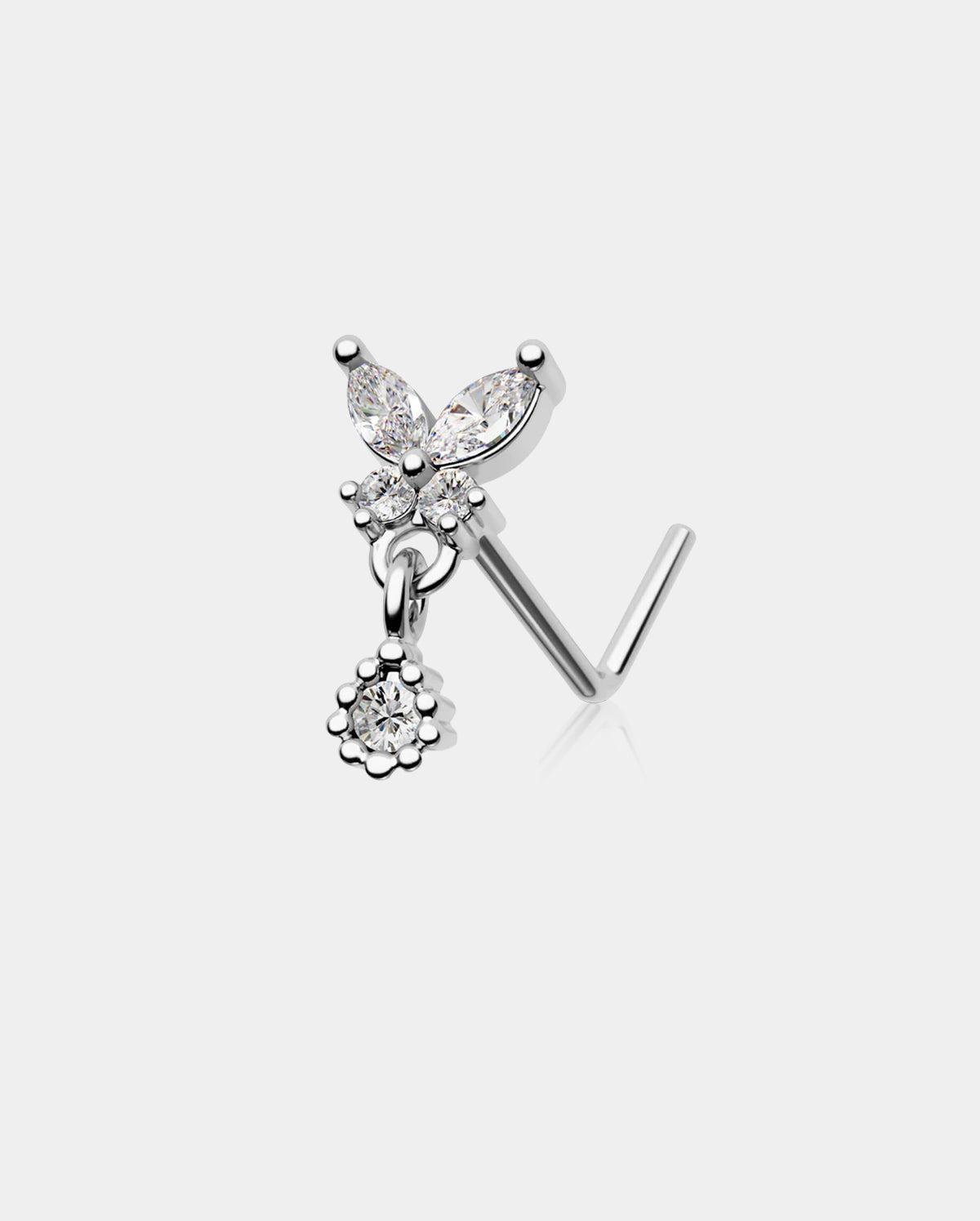 Round CZ Dangle Butterfly Nose Stud