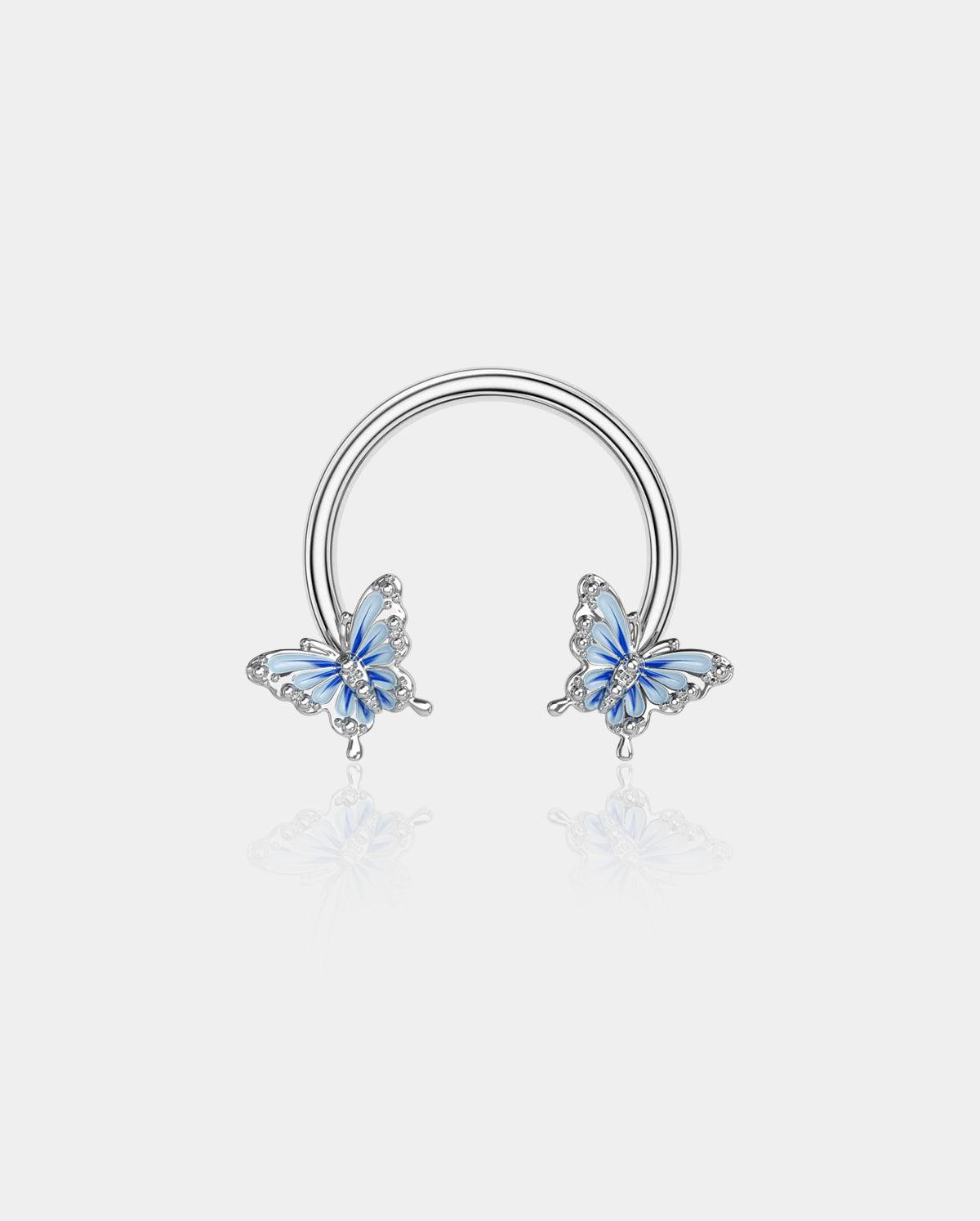 Blue Butterfly Horseshoe Septum Ring