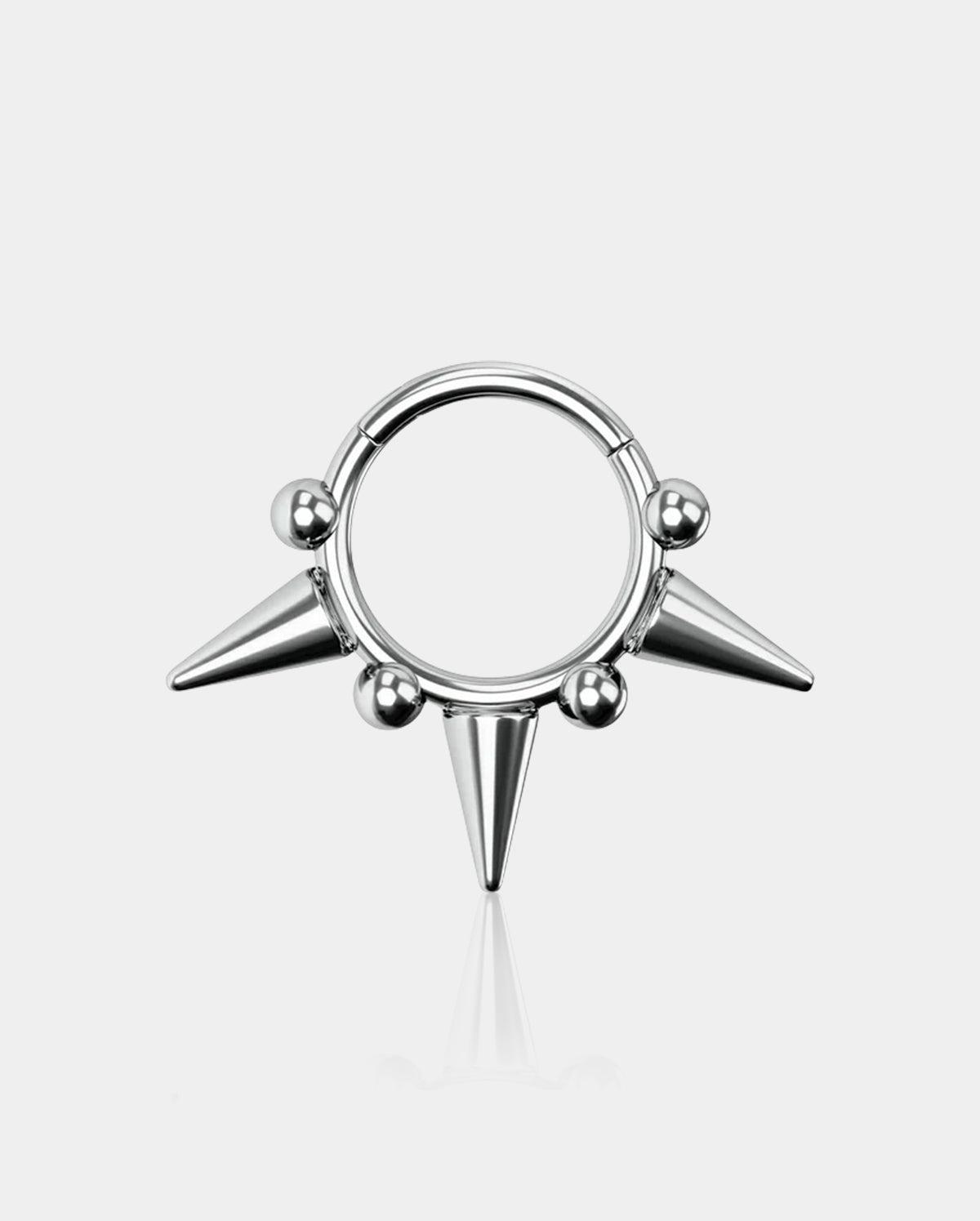 Triple Spikes Clicker Titanium Septum Hoop Ring - 10mm