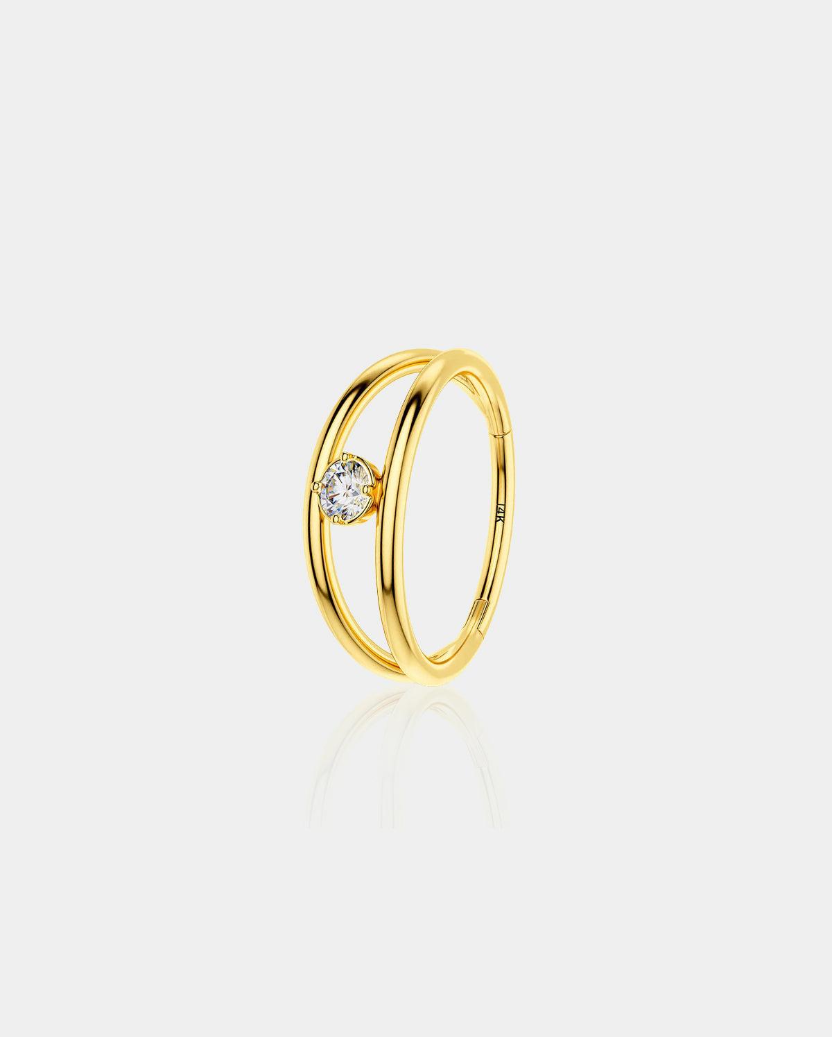 14K Gold CZ Double Layer Cartilage Earrings - 8mm