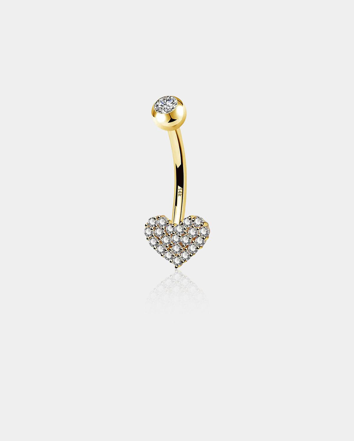 14K Gold Clear Heart CZ Belly Ring