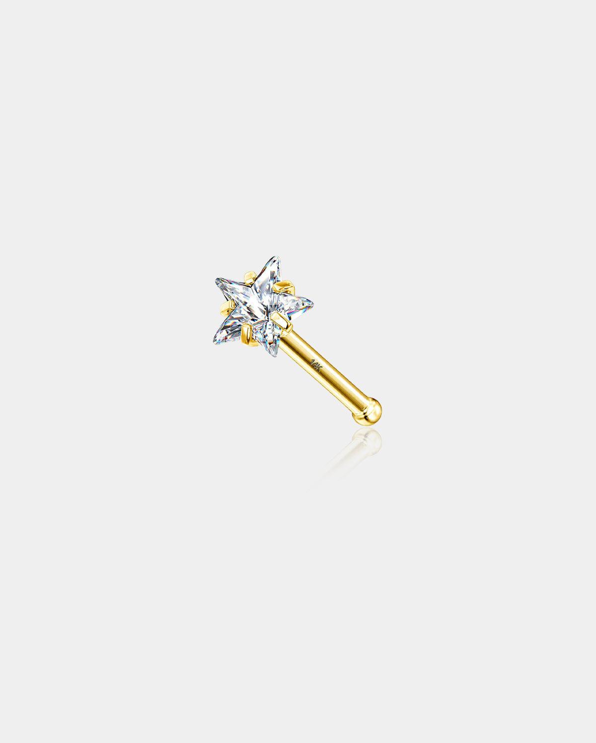 14K Gold Tiny Star CZ Nose Stud