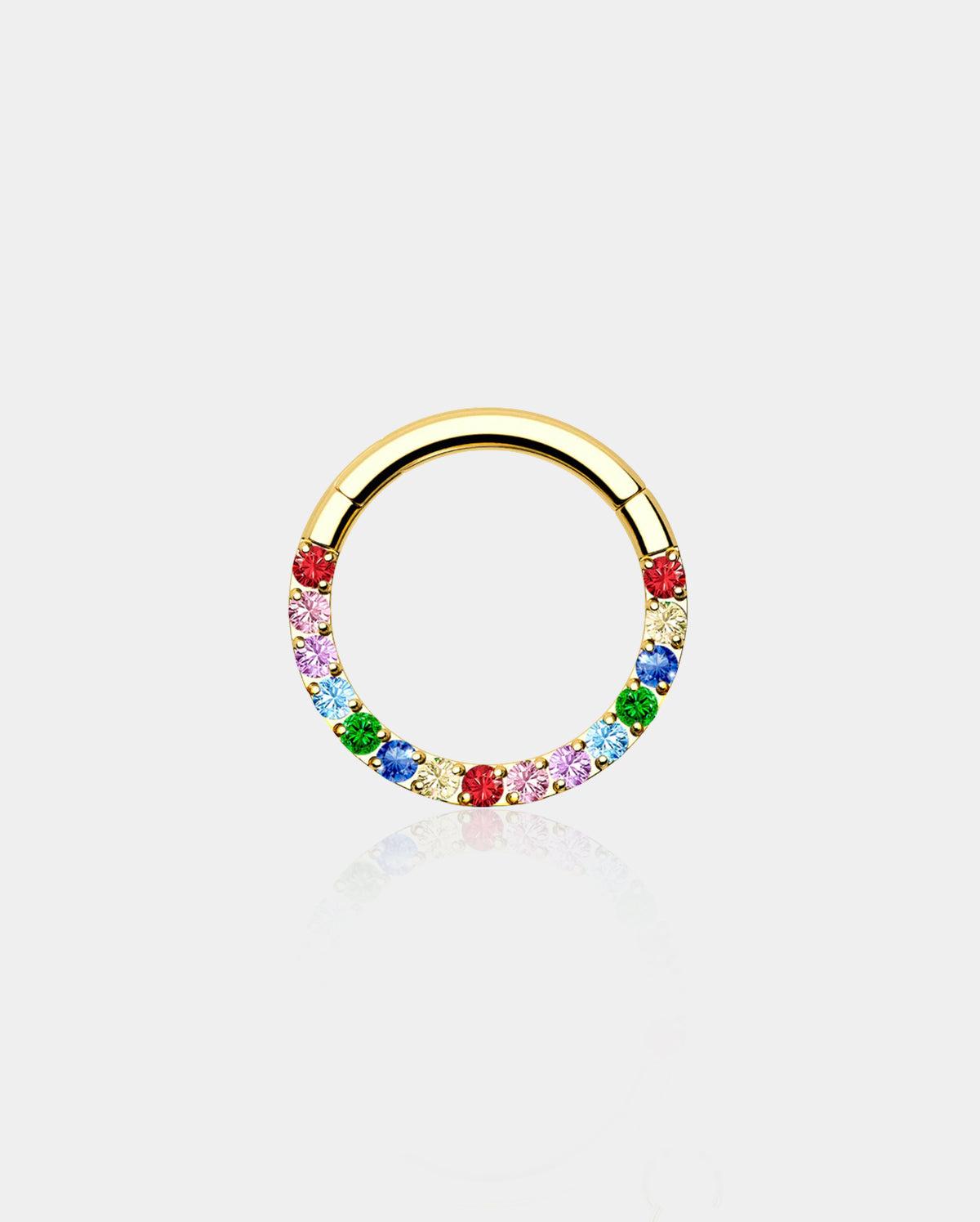 Colorful Front CZ Septum Daith Ring - Gold