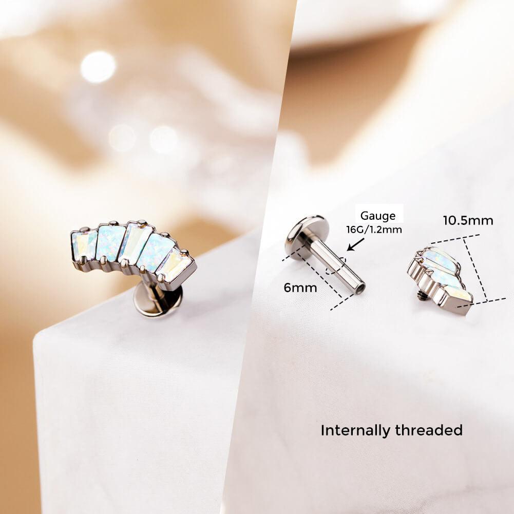 Crown CZ Internally Threaded Titanium Helix Stud - White Opal