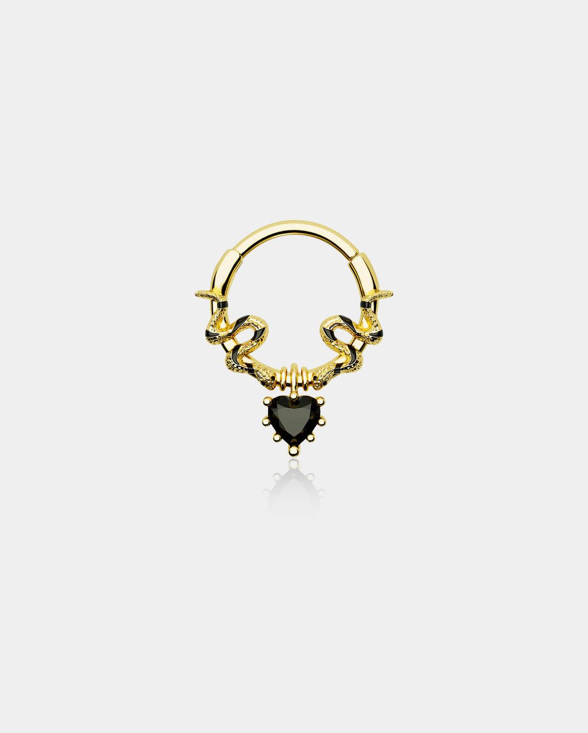 Snake Black Heart Gem Dangle Septum Ring